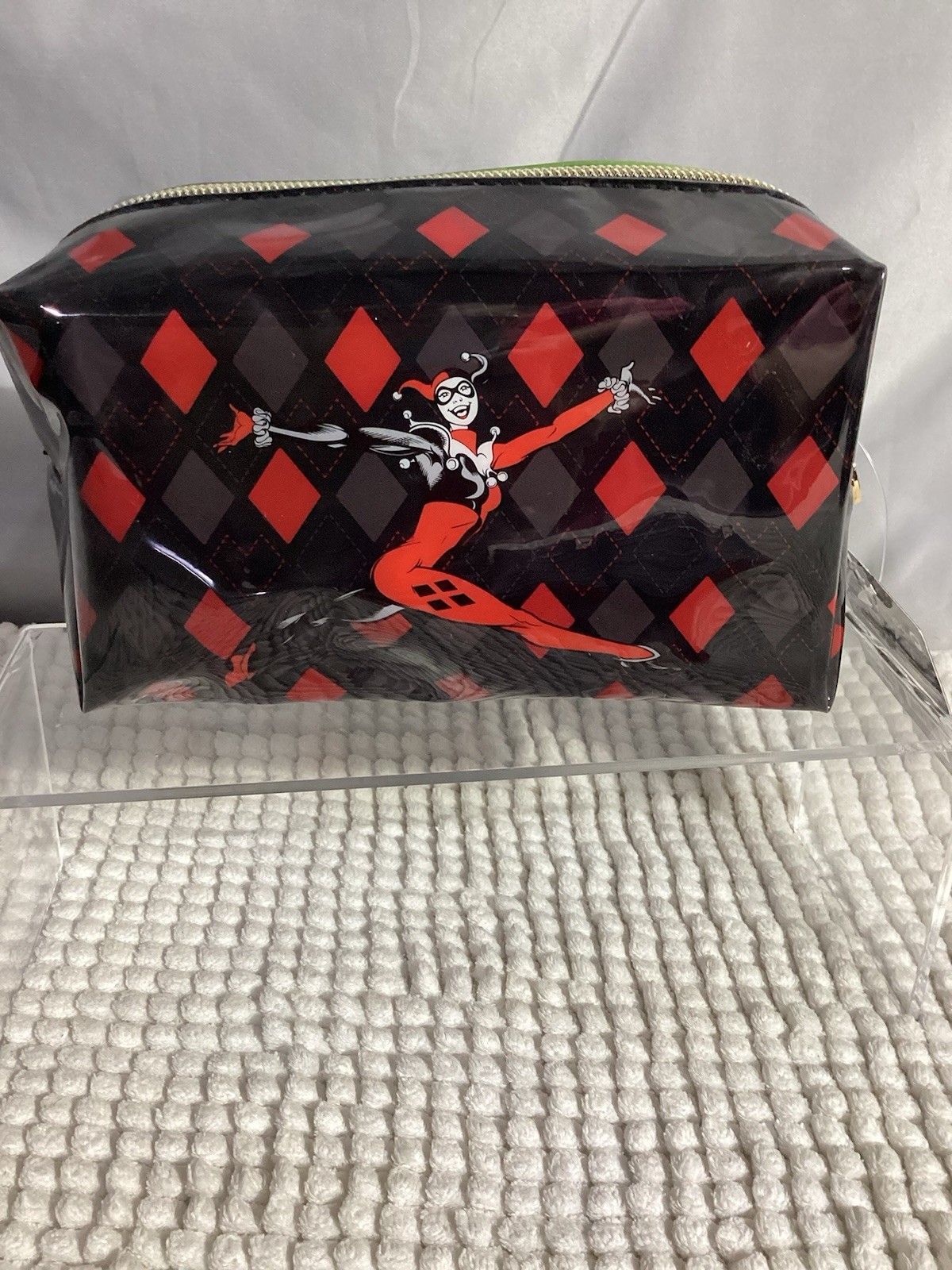 Revolution x DC Harley Quinn 5pc Lot; Cosmetic Bag, Sponge, 2 Lip Kits & Sticker