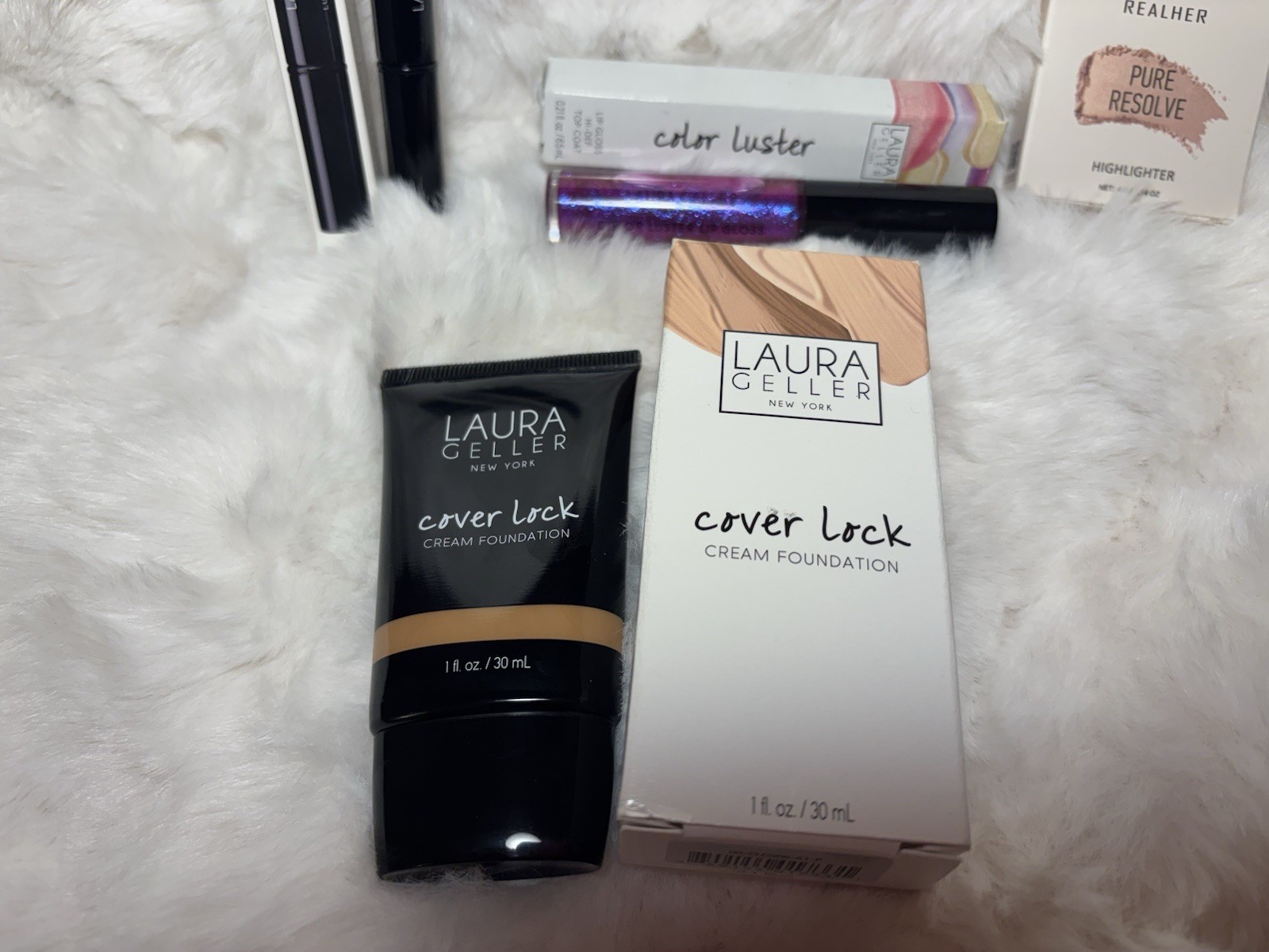 Laura Geller & REALHER Full Size Makeup Lot: Foundation, Concealer, Lip Gloss