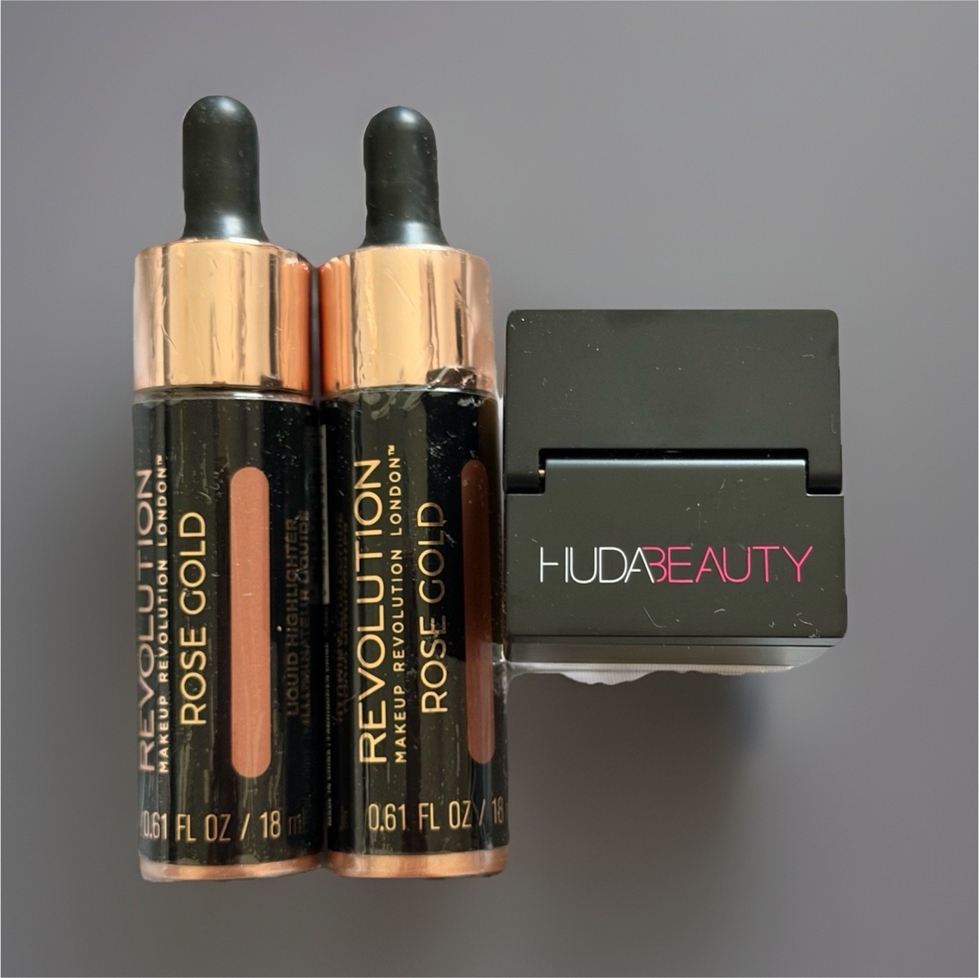 Revolution Rose Gold Highlighter & Huda Beauty Kunafa Bake Powder Bundle