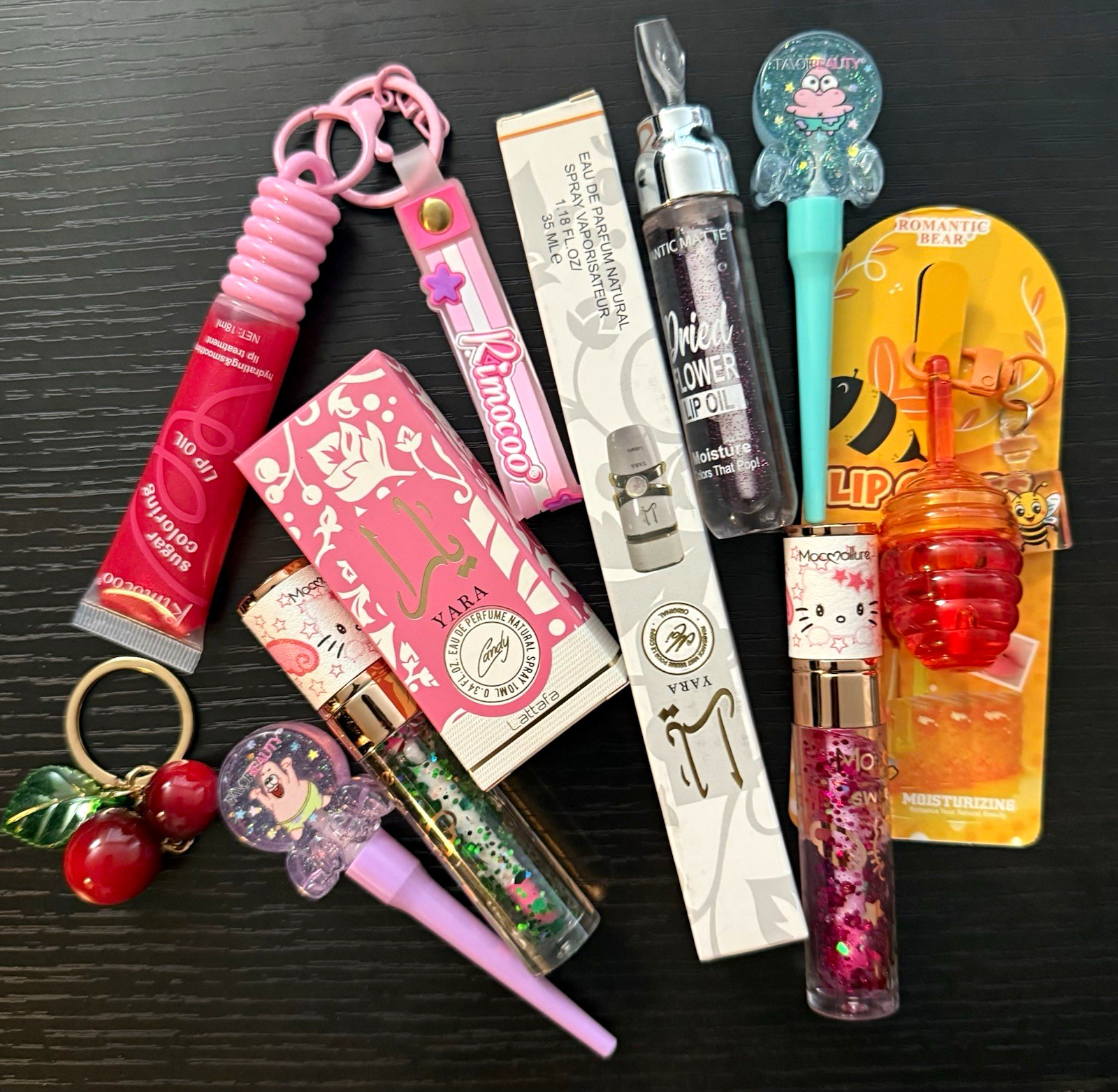Assorted Full Size Makeup & Moisturizing Lip Gloss Lot w/ Yara & Romantic Bear