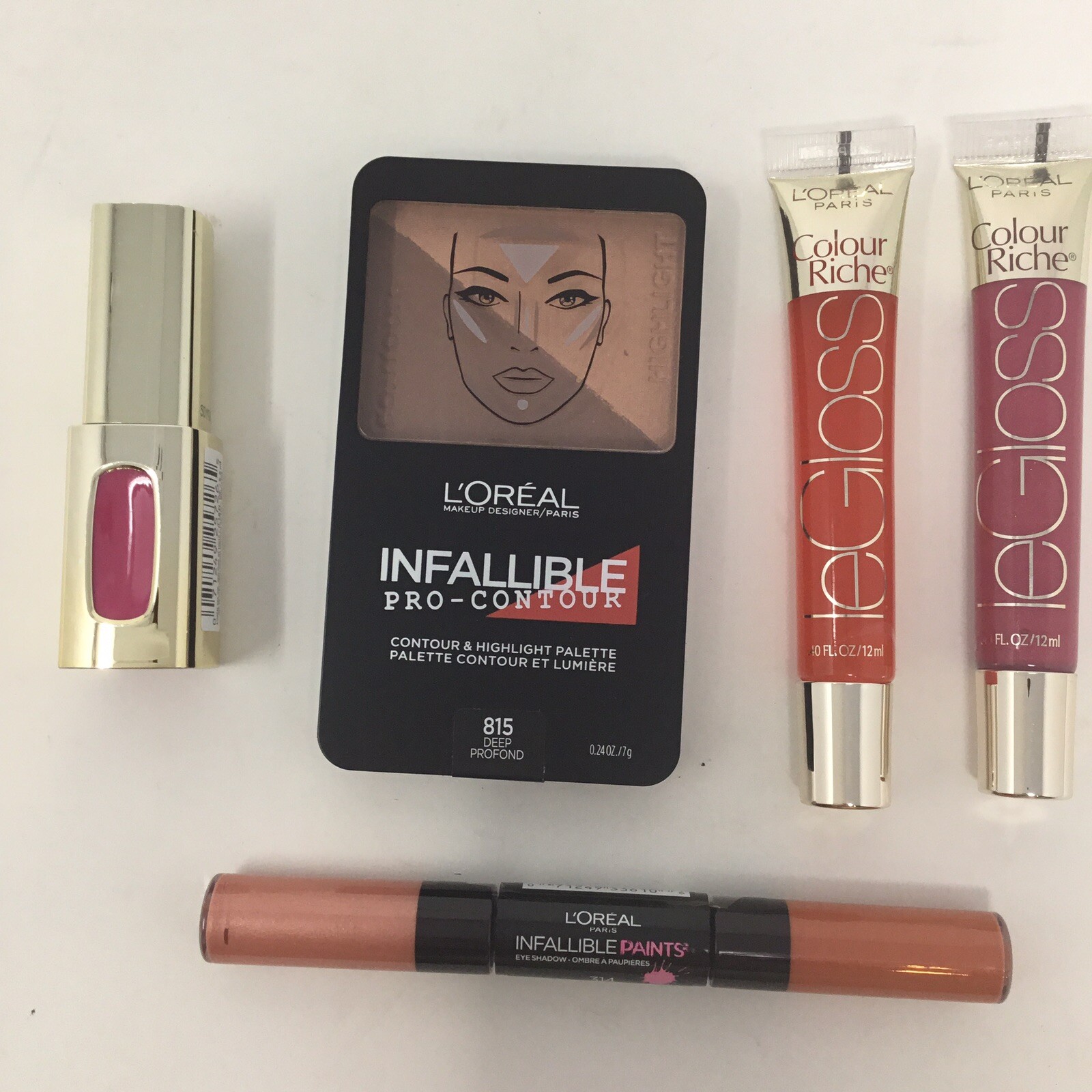 L’oreal 5 Pc Le Gloss Colour Riche Lip Pink Eye Shadow Highlight Contour Deep A3