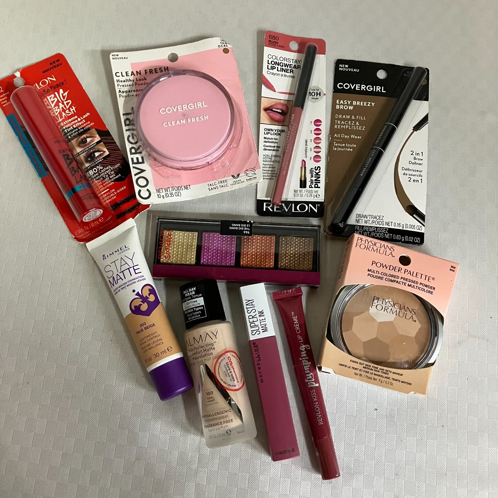 Cover Girl Rimmel Maybelline PF Almay Full Set 10-Piece Makeup Kit Revlon New