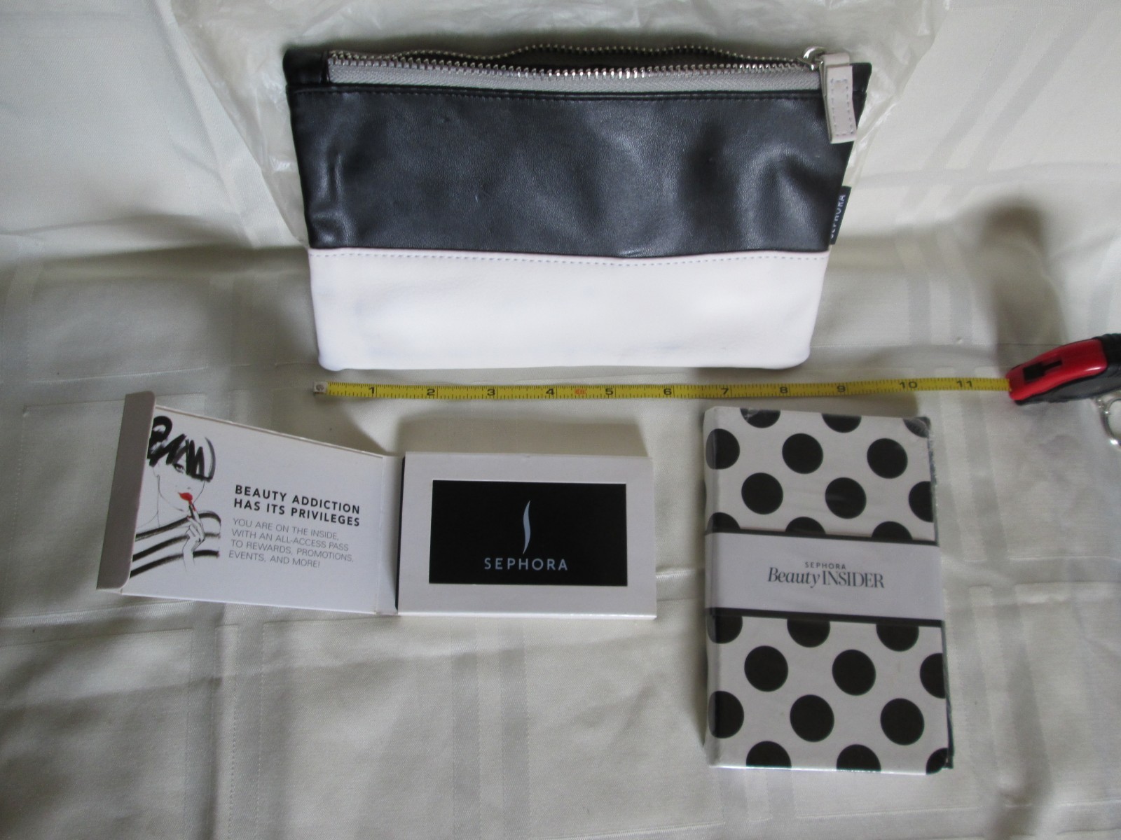 Black & White Leather SEPHORA MAKE UP Bag Polka Dot Notebook JOURNAL/ Pen MIRROR