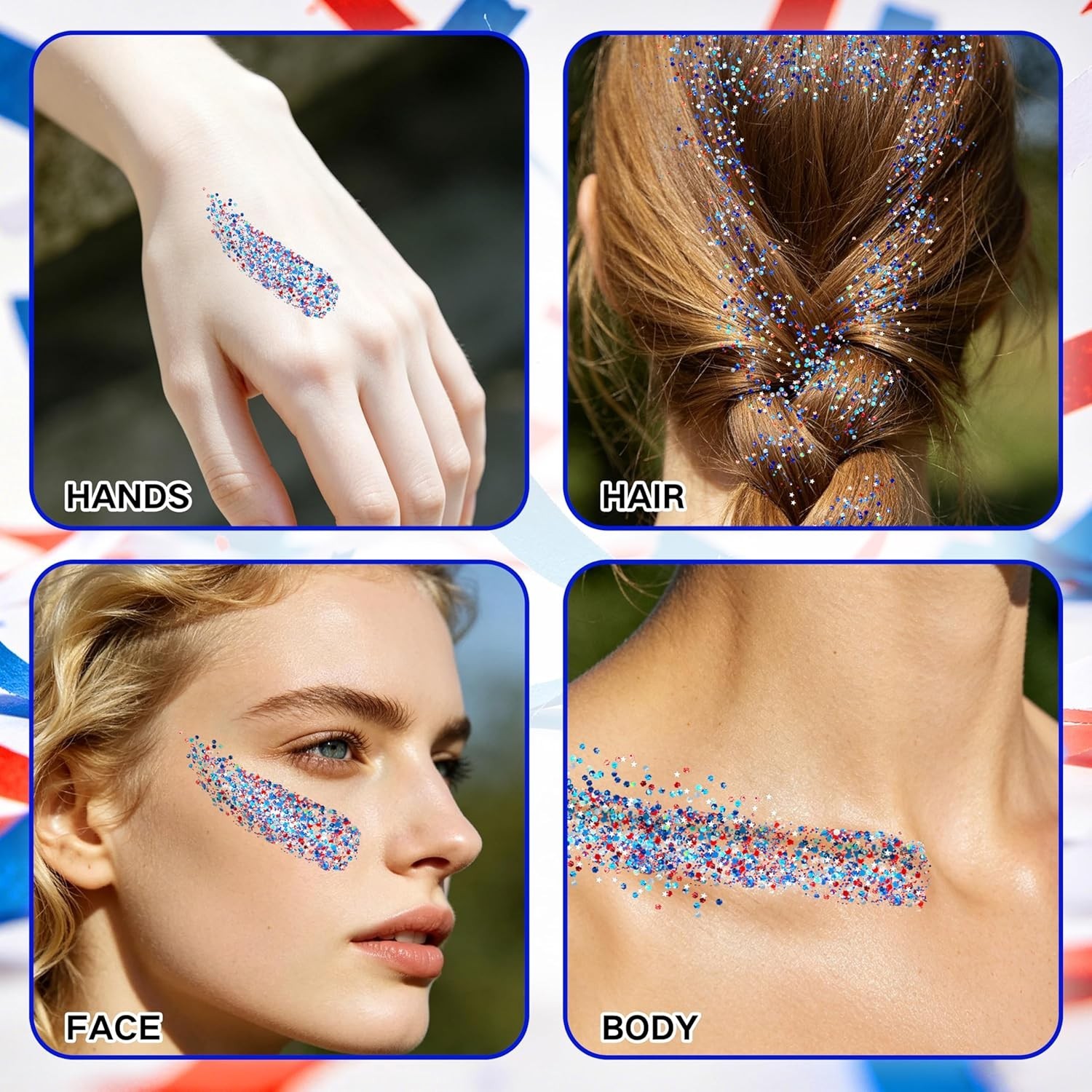 Face Glitter Stick Red White Blue Patriotic 4th of July Makeup