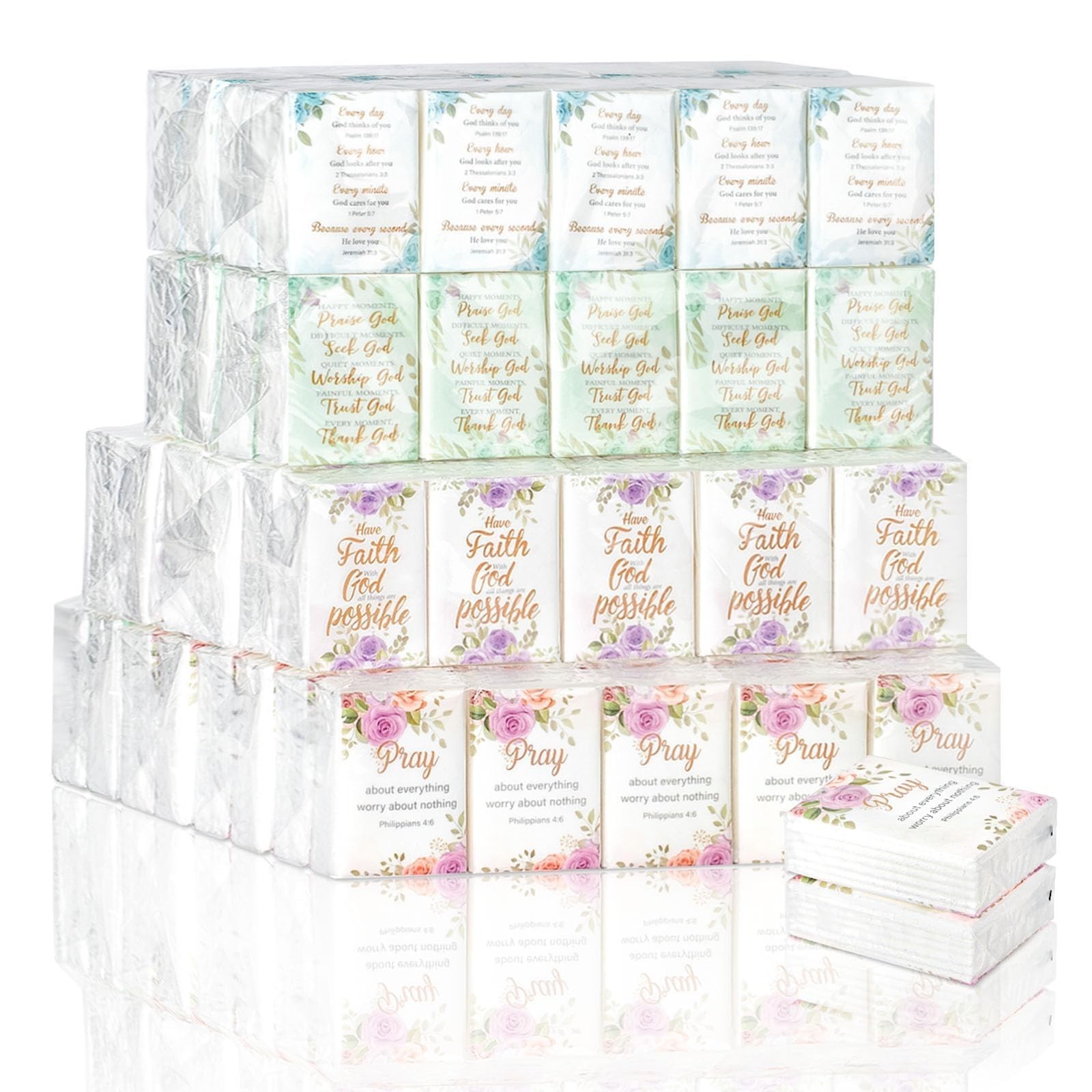 120 Pack Bible Theme Facial Tissues Individual Pack Bulk Christian Pocket Tra…