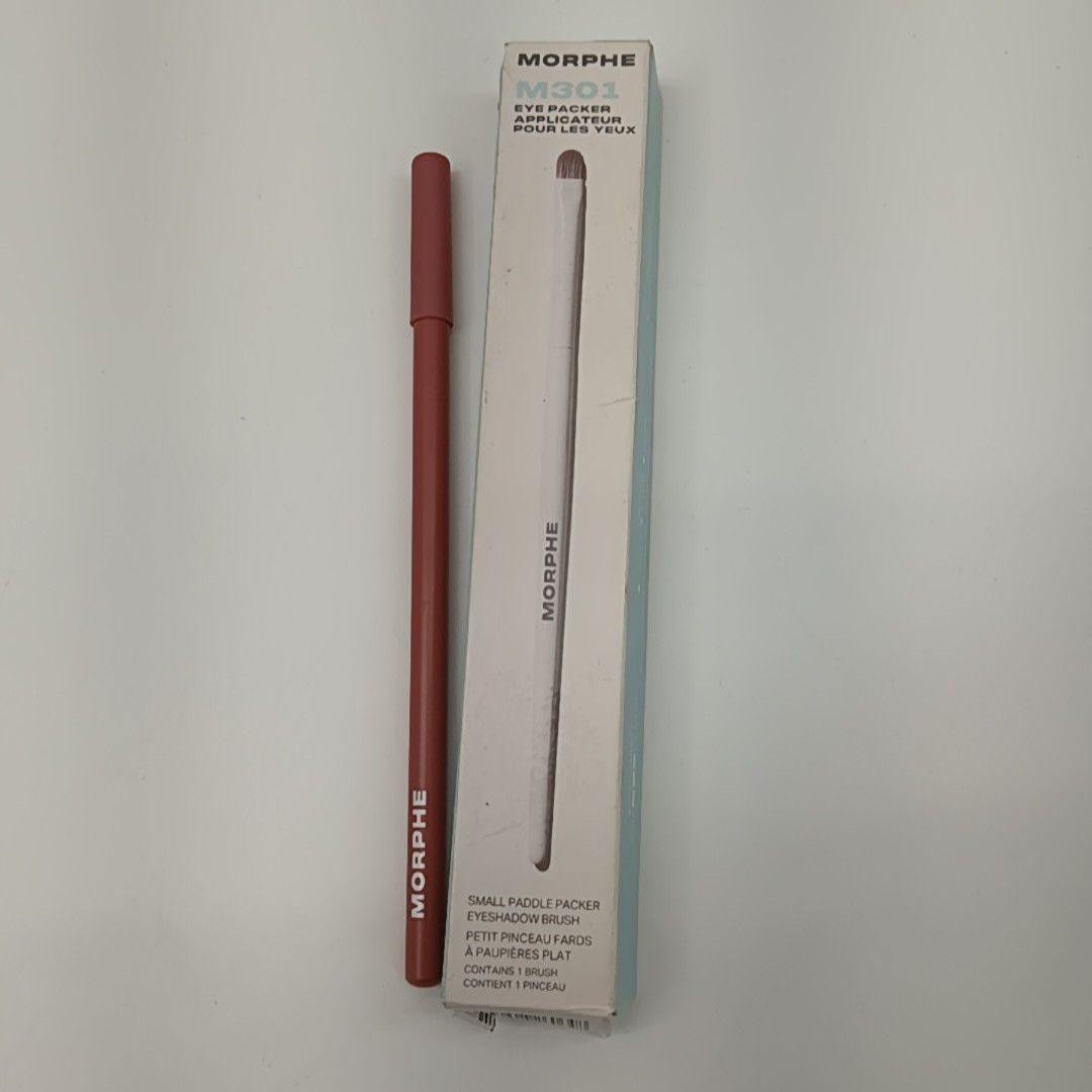 Morphe M309 Eye Packer Small Paddle Eyeshadow Brush + Lip Pencil Full Size Set