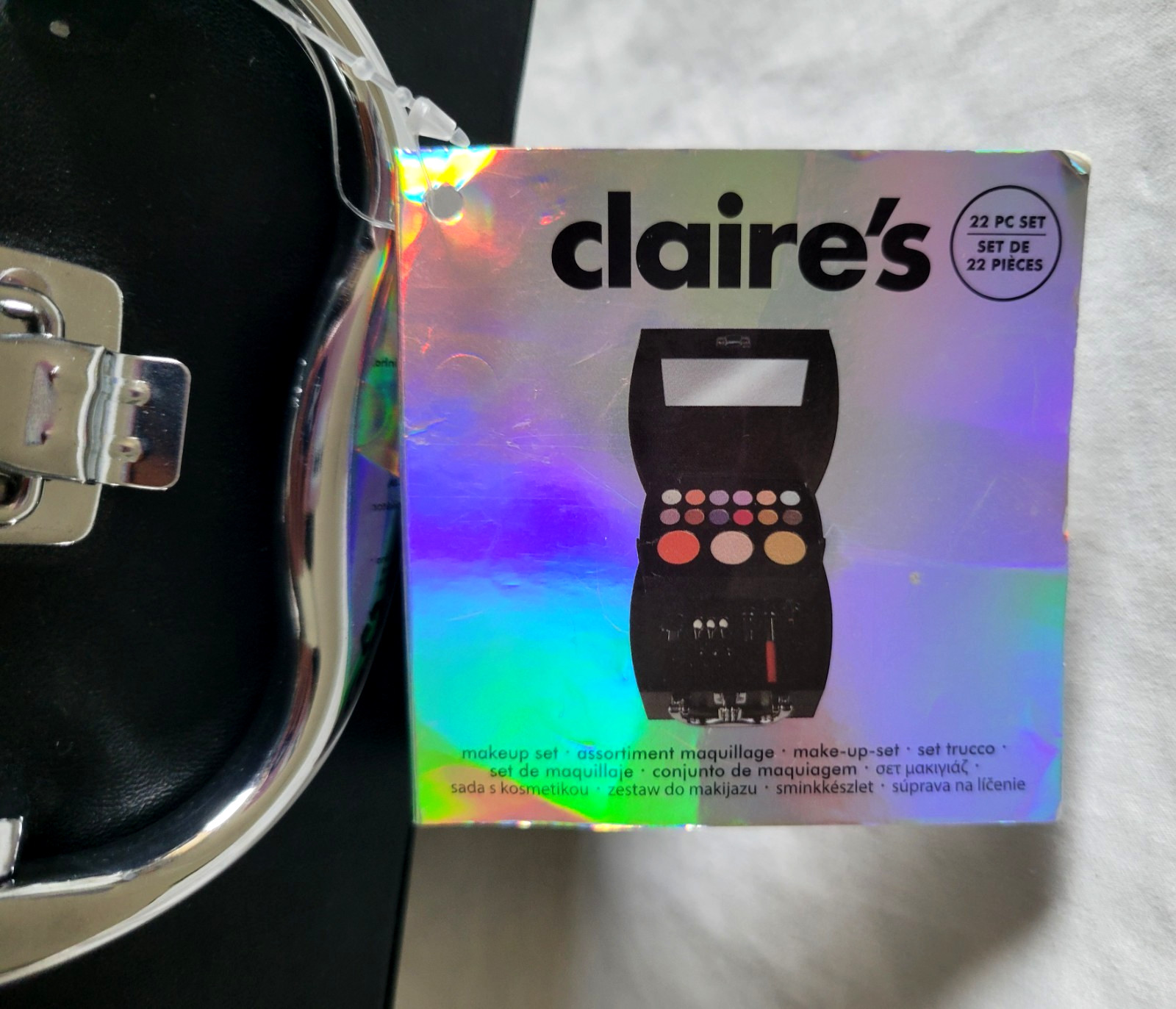 NEW Claires 22 Pc Makeup Set Studded Black Case Eyeshadow Mascara Lip Gloss $50
