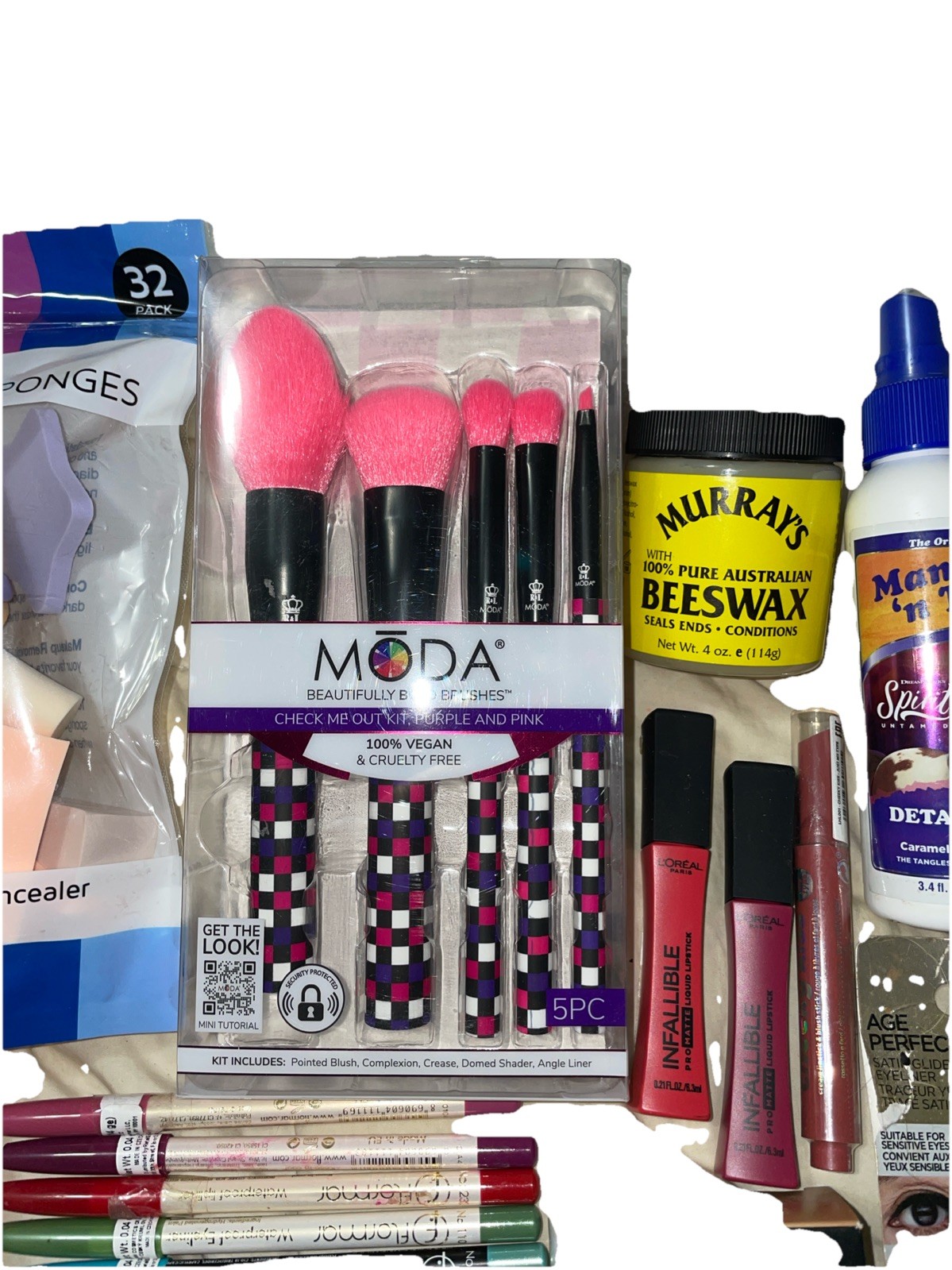 23 Piece Mixed Makeup Lot Revlon L’Oréal NYX Flormar Covergirl Mane N Tail Murra