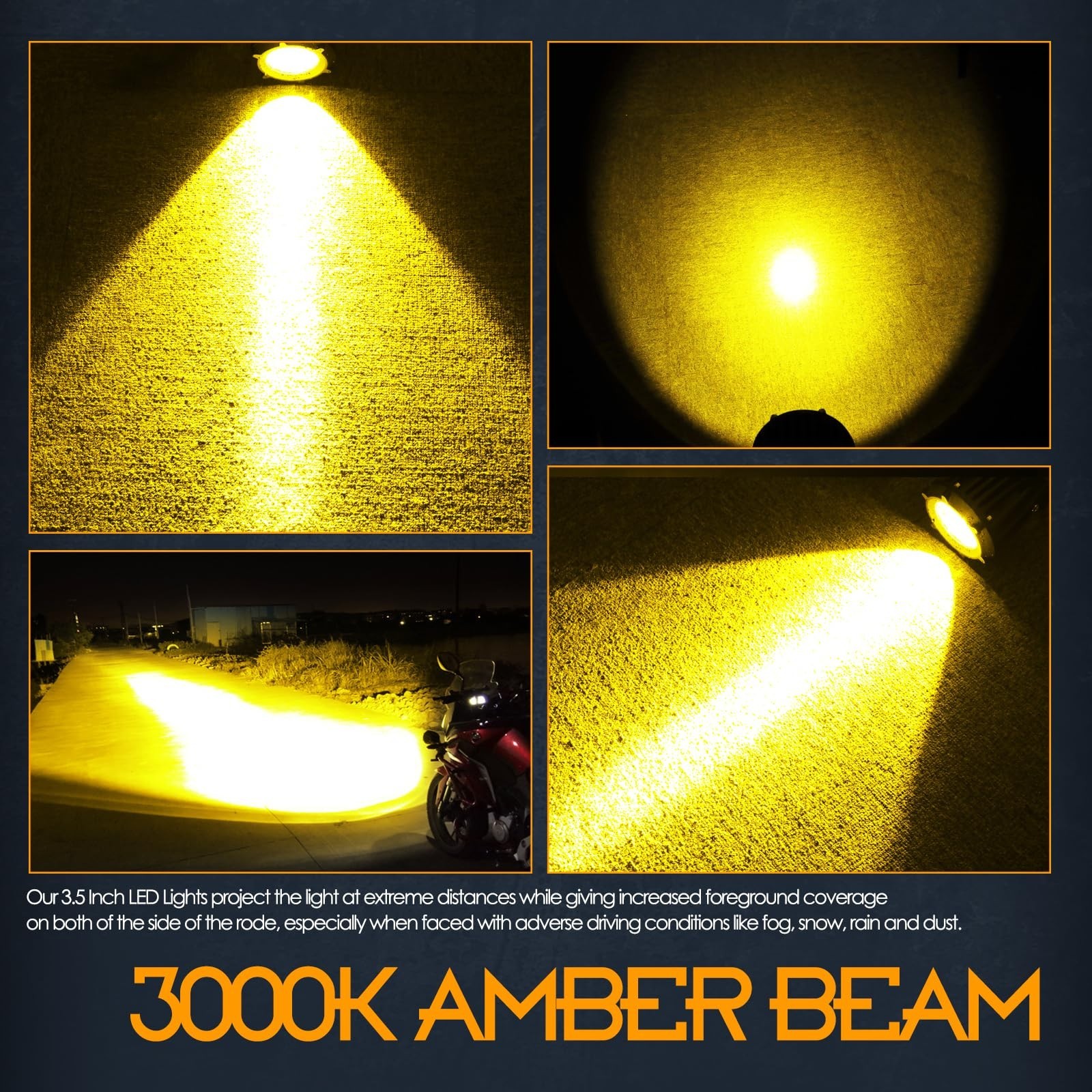 LED Driving Lights Amber, Nirider 2PCS 50W Round 3.5 Inch Fog Lights Yellow S…