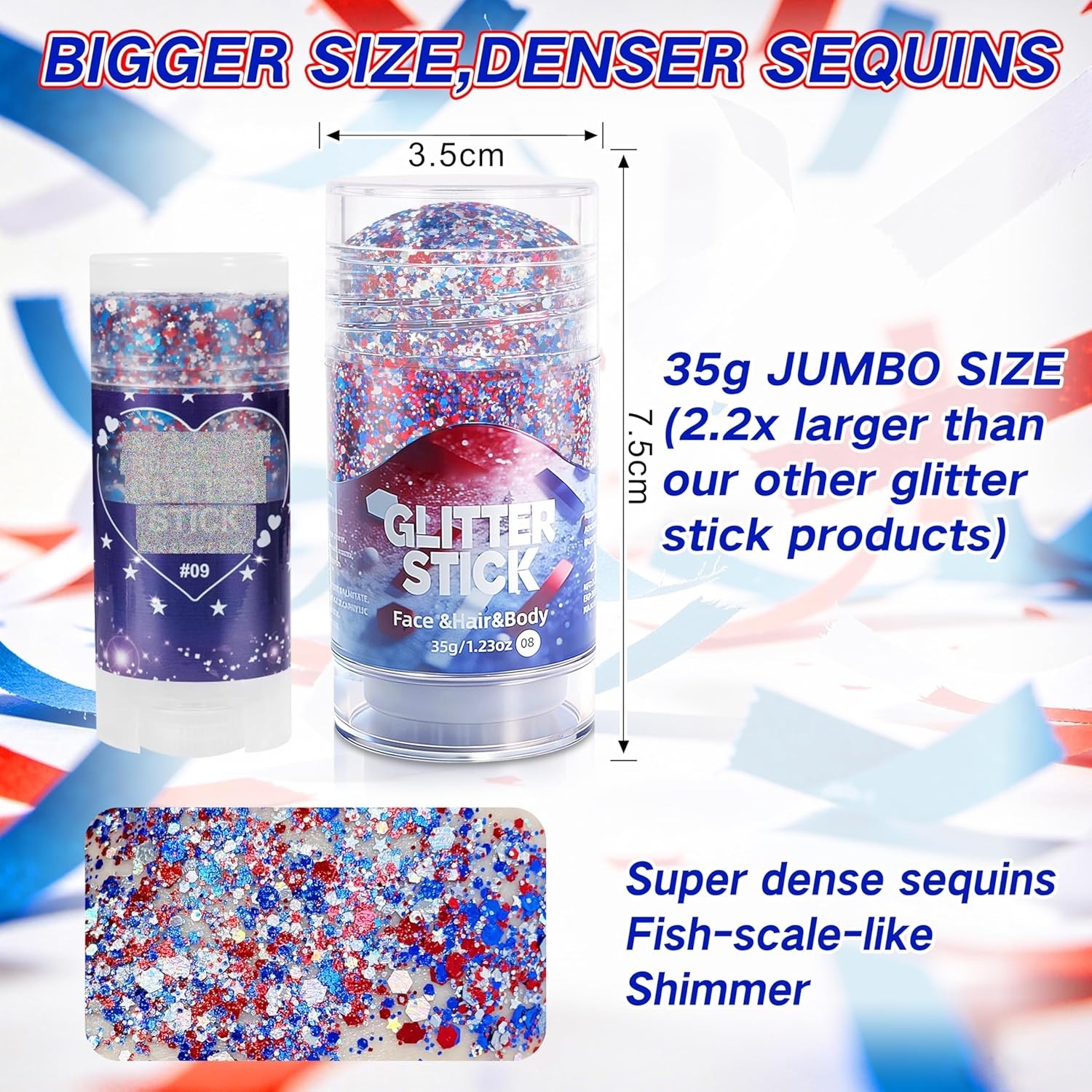 Face Glitter Stick Red White Blue Patriotic 4th of July Makeup