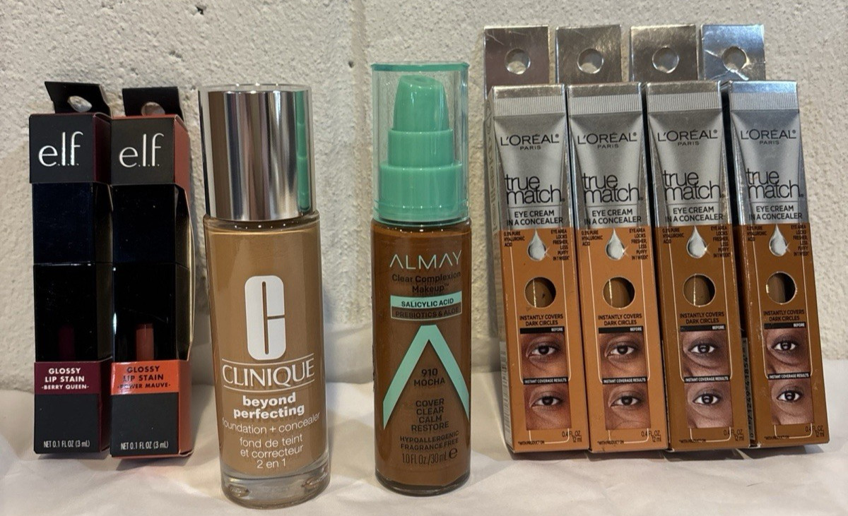 Mix Makeup Lot of 8 Clinque Almay Loreal ELF Foundation Eye Concealer Lips New