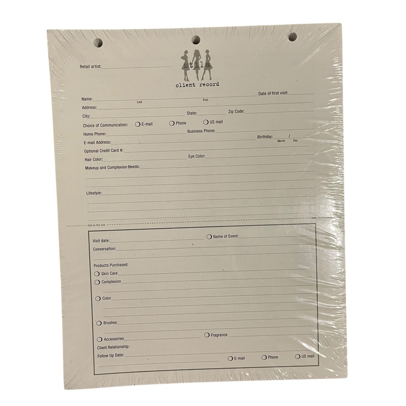 Stila | Vintage Client Makeup Record Forms Makeup Artist Paper Early 2000s