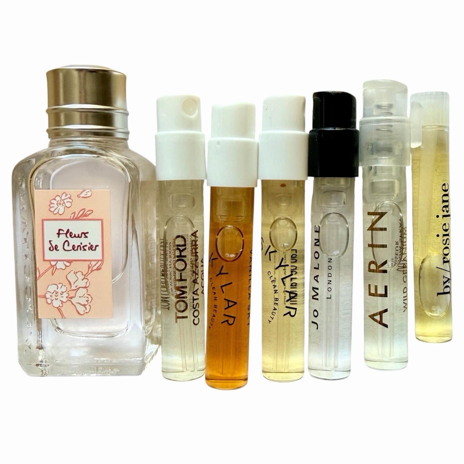 GIANT Lot of 71 Luxury Beauty Samples Skincare Make Up Perfume + Cosmetic Bag