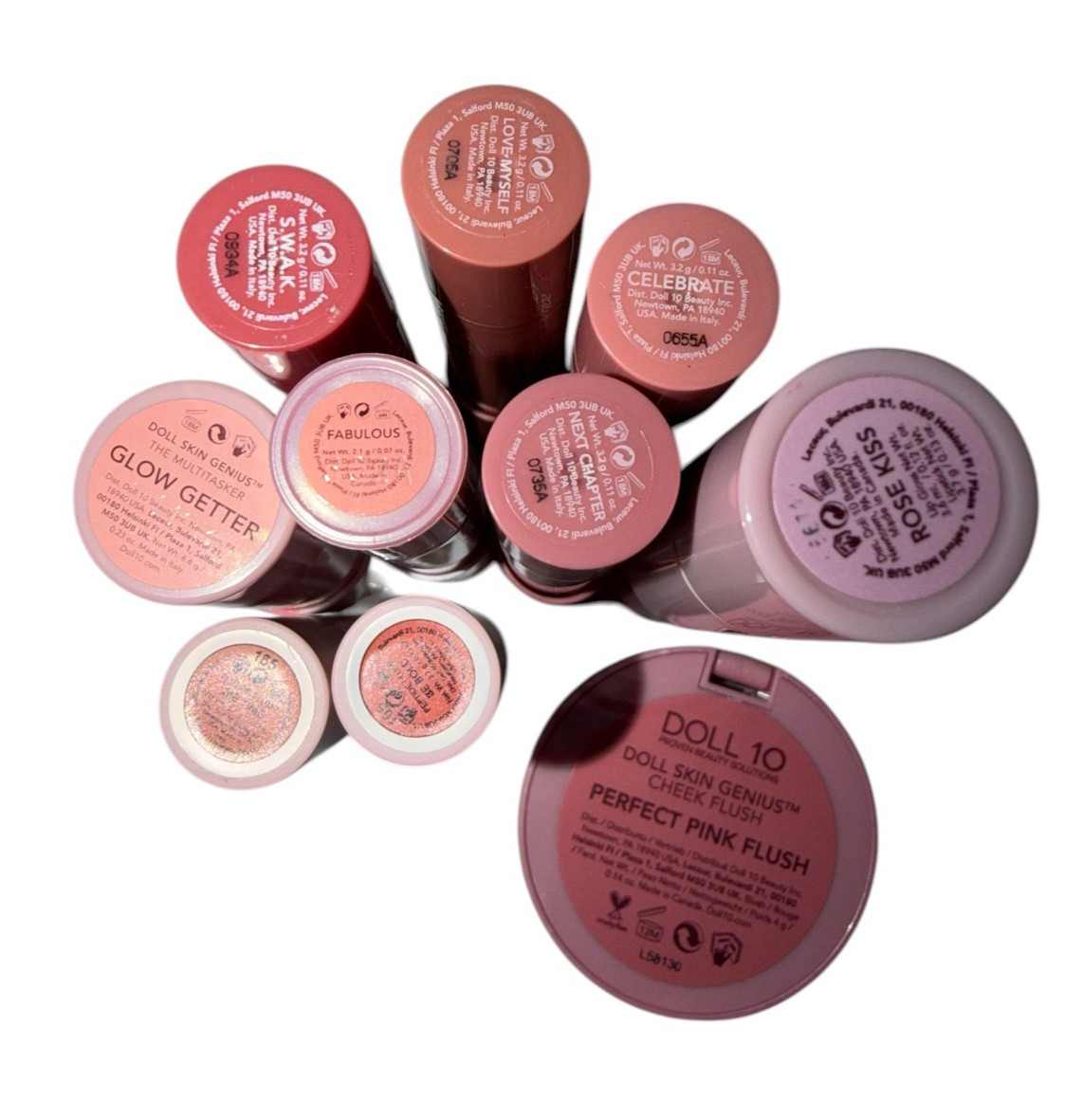 NEW DOLL 10 LOT 19 pc Foundation Primer Lip Crayon Gloss Moisturizer tinted Glow