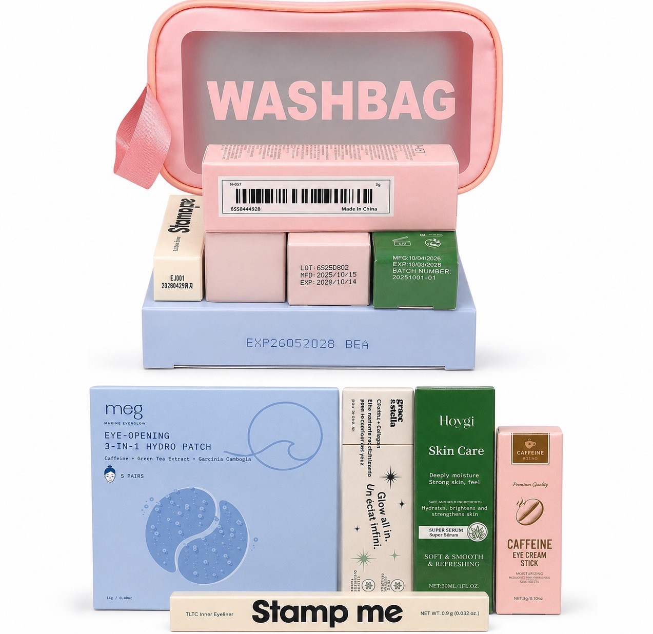 Beauty Bundle w/ Pink Wash Bag Eye Patches Serum Makeup & Skincare 6 Pc Set|Gift