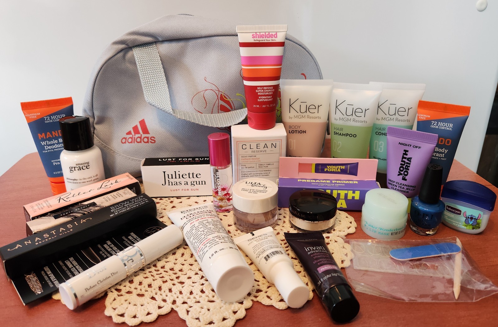All New Trial & Travel Size Lot Of Beauty Care Products In Adidas Bag 26 Items