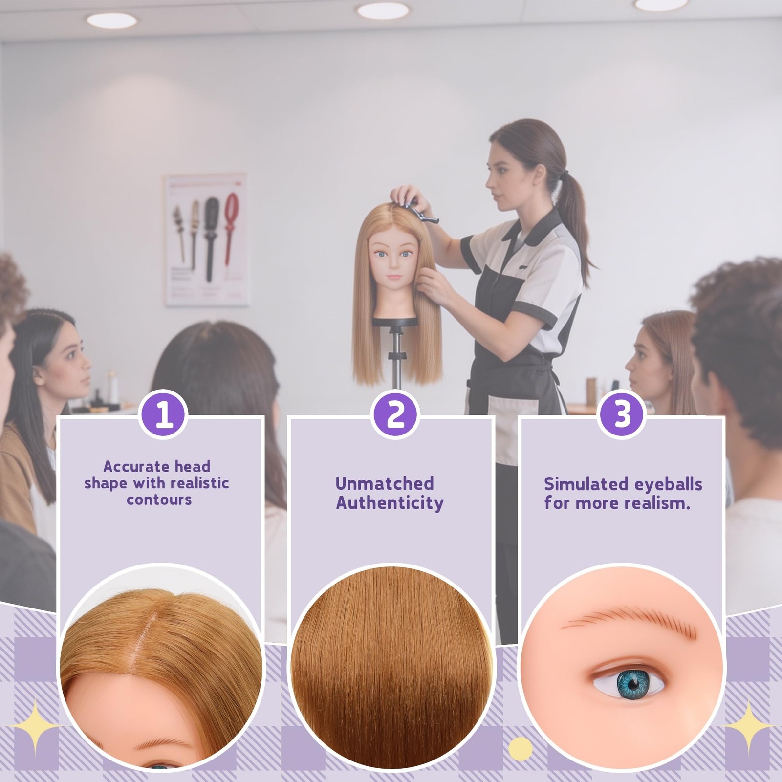 Mannequin Head with 80% Real Hair for Cosmetology, 26-28″ Light Brown Hairdre…
