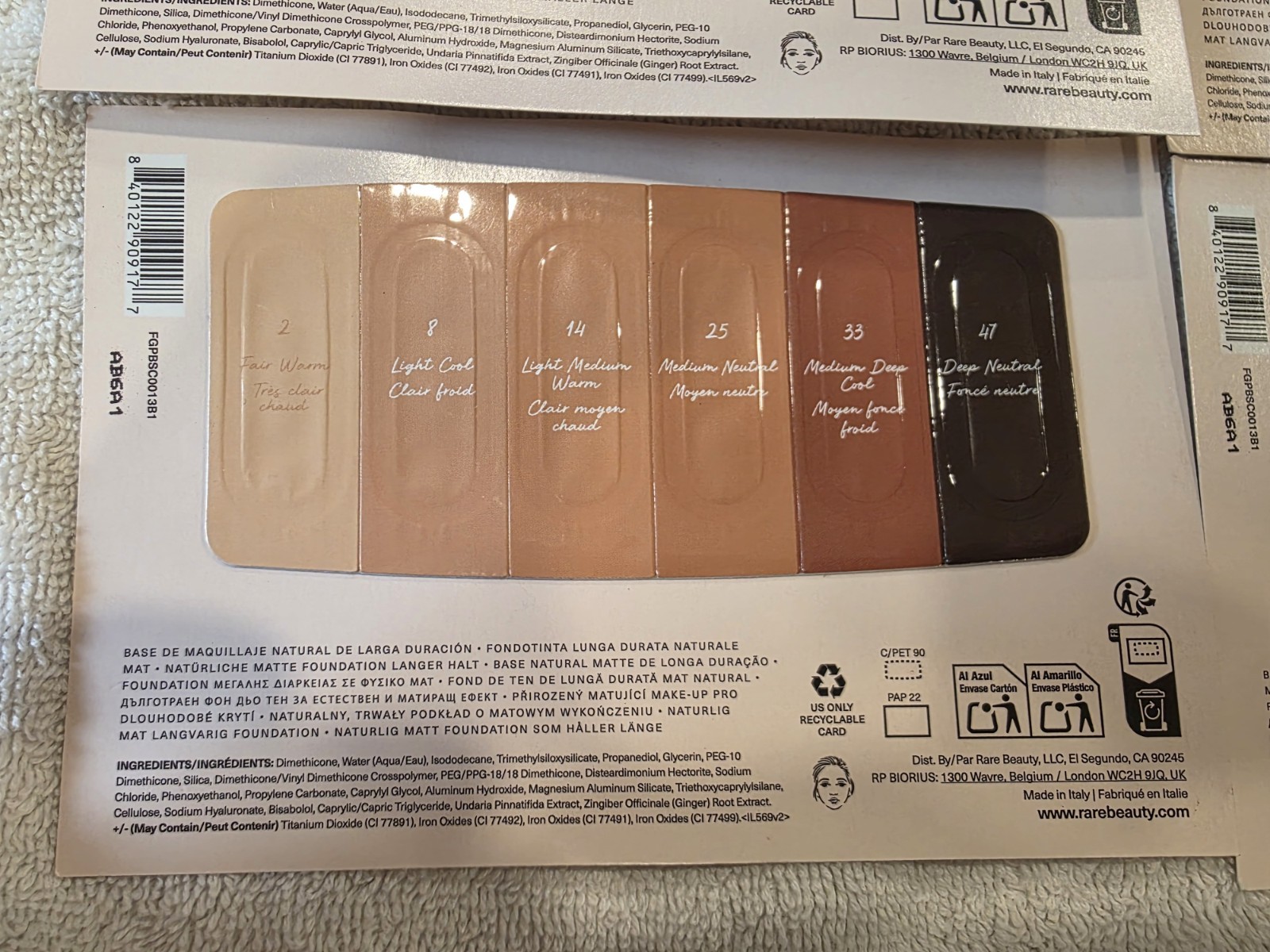 Rare Beauty true to myself foundation sample cards x4