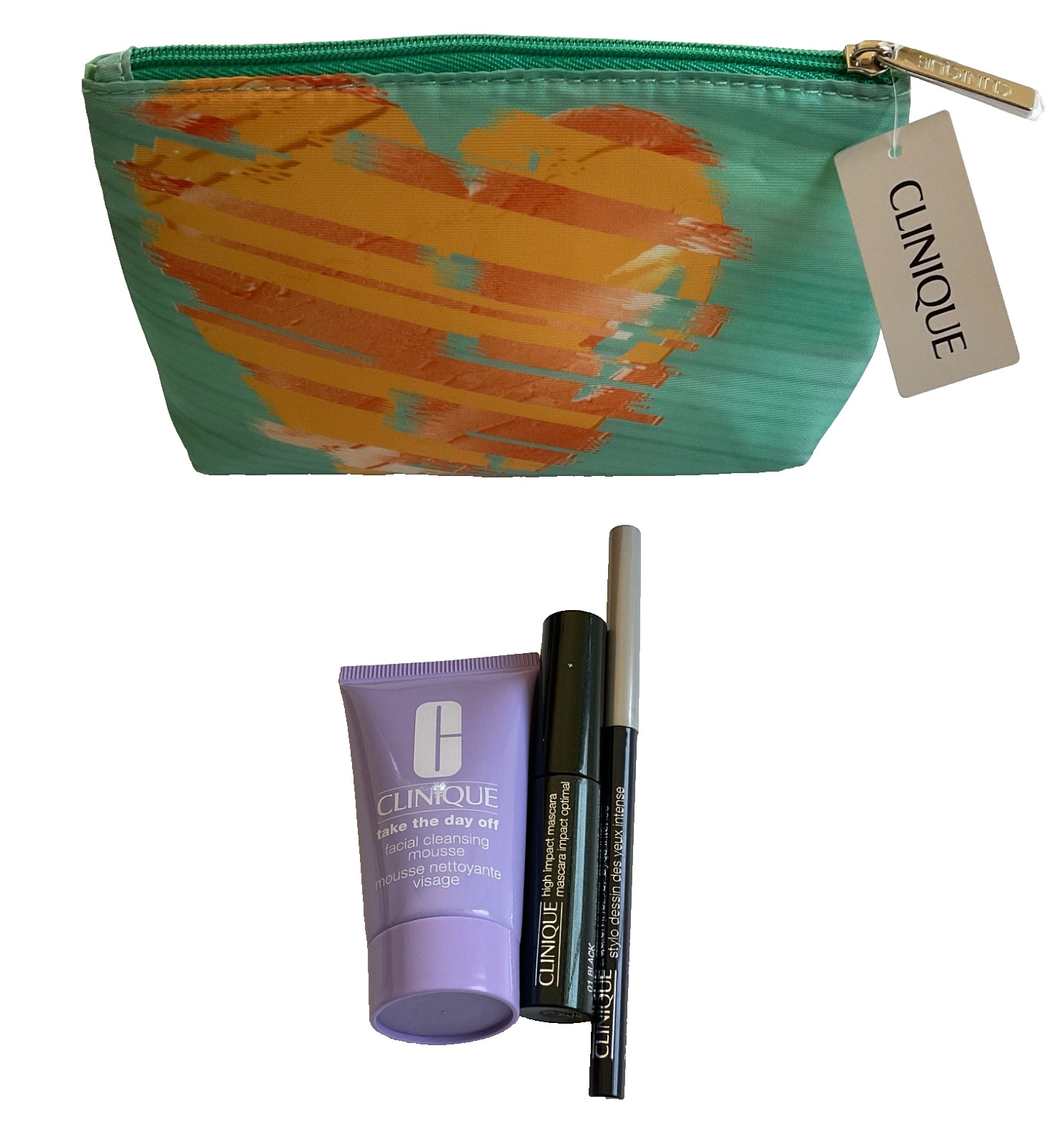 Clinique 4 Pc. Cleansing Mousse Eyeliner Mascara Pouch Beauty Set Bundle NEW