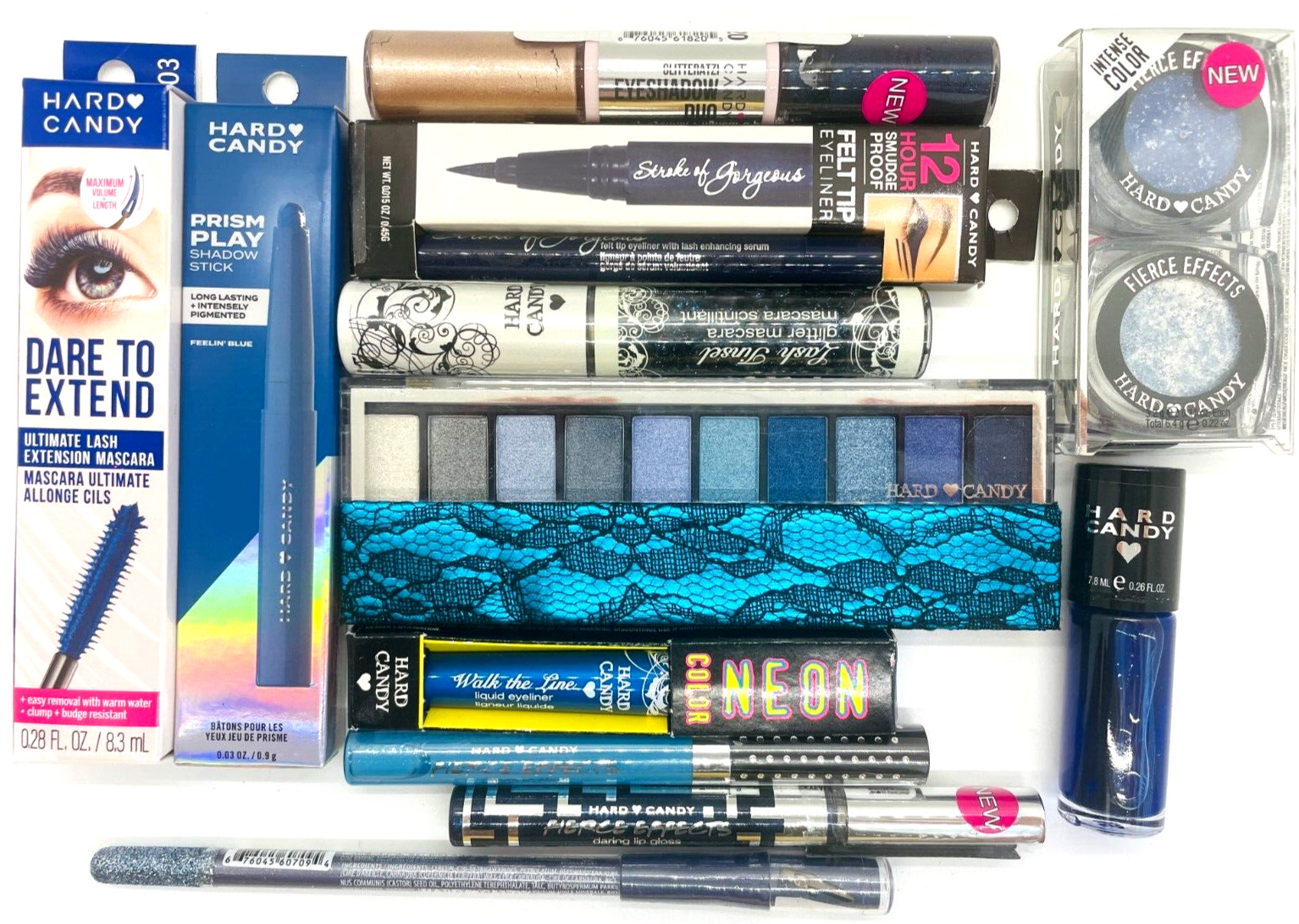 12 pc Hard Candy Makeup Lot Eyes! Lips! Nails! Blue Shades + FREE MINI !!