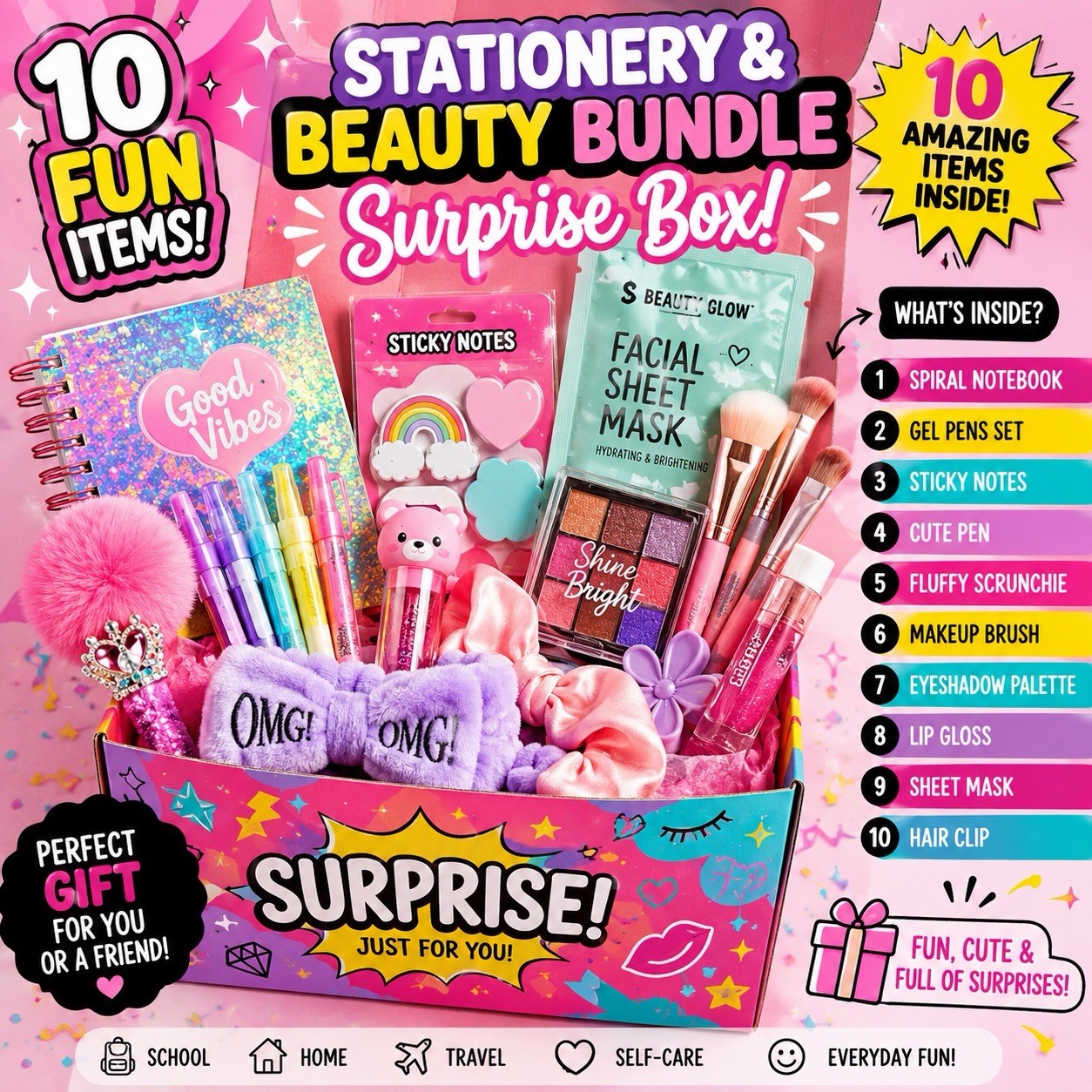 Mystery Scoop Box Stationery & Beauty Accessories Surprise 10+ Items Guaranteed