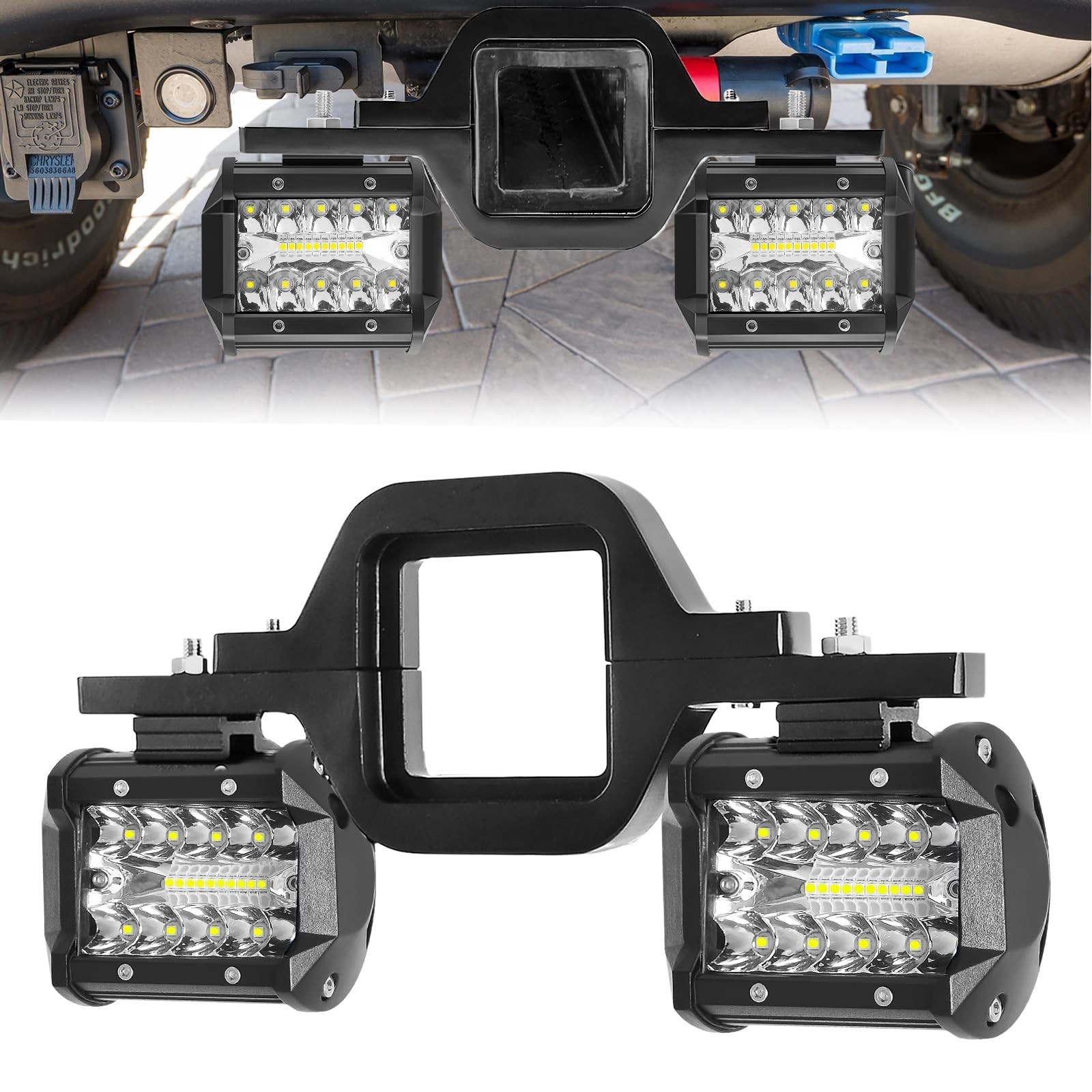 Hitch LED Lights,BESTZHEYU 4 Inch LED Work Light Pods with 2.5 Inch Towing Hi…