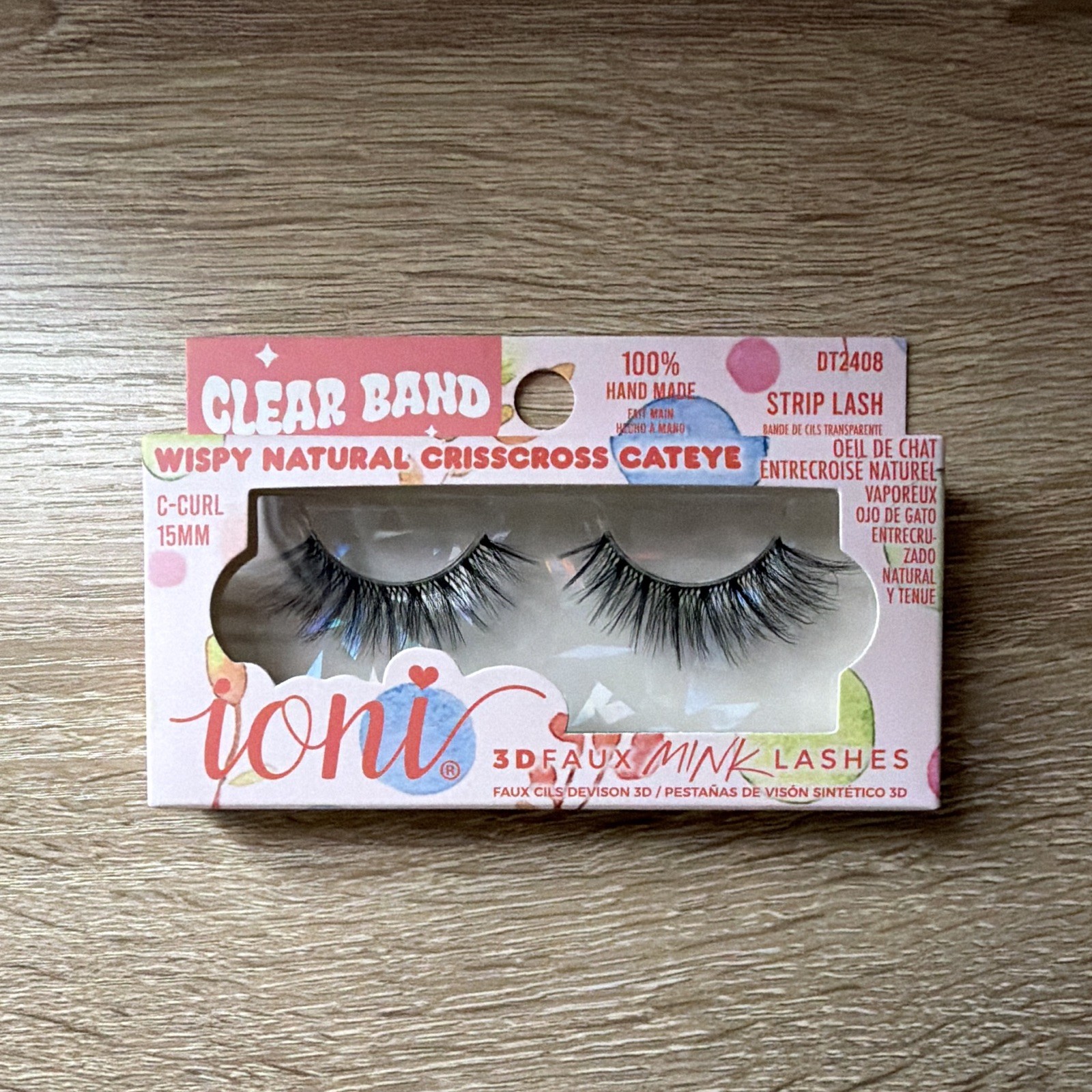 ioni 3D Faux Mink Strip Lashes Clear Band Handmade Wispy Natural Cat Eye