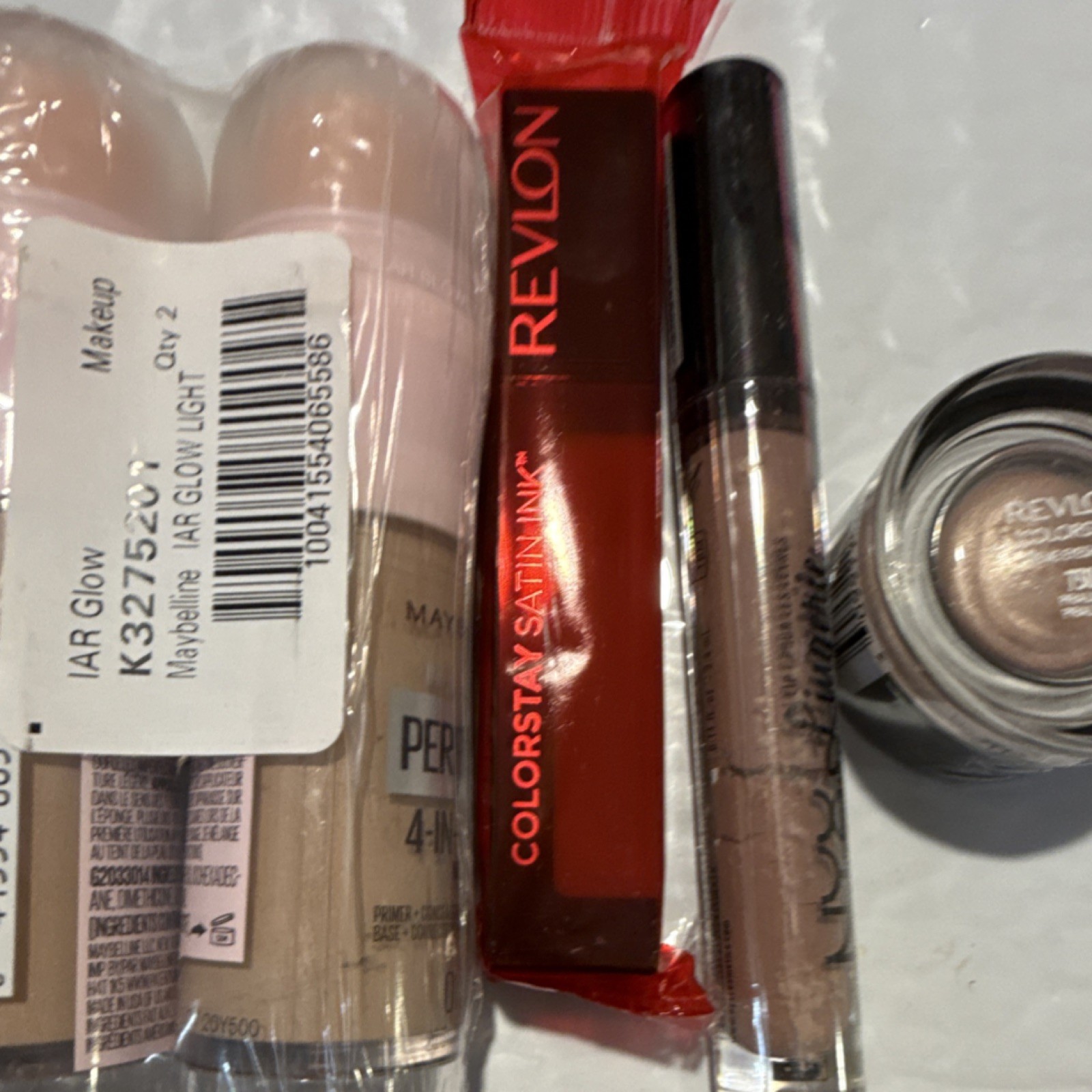 Maybelline Air Glow Foundation, Revlon Satin Ink, NYX Lip Gloss, Full Size