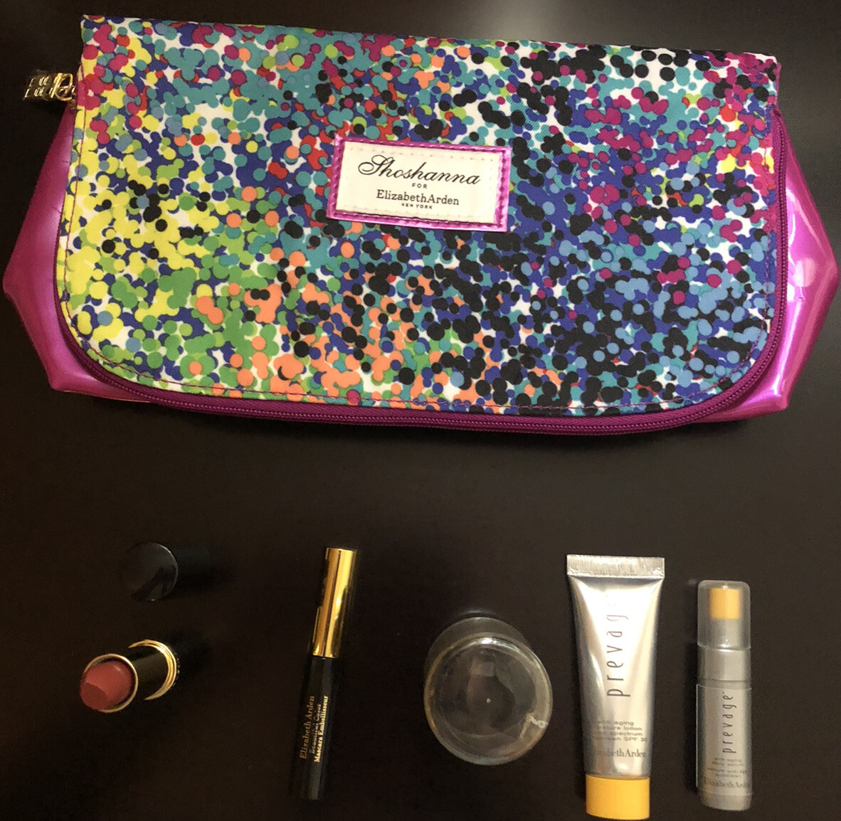 Elizabeth Arden 6 PC Travel Trial Lot — Prevage Anti-Aging, Lipstick, Clutch-NEW