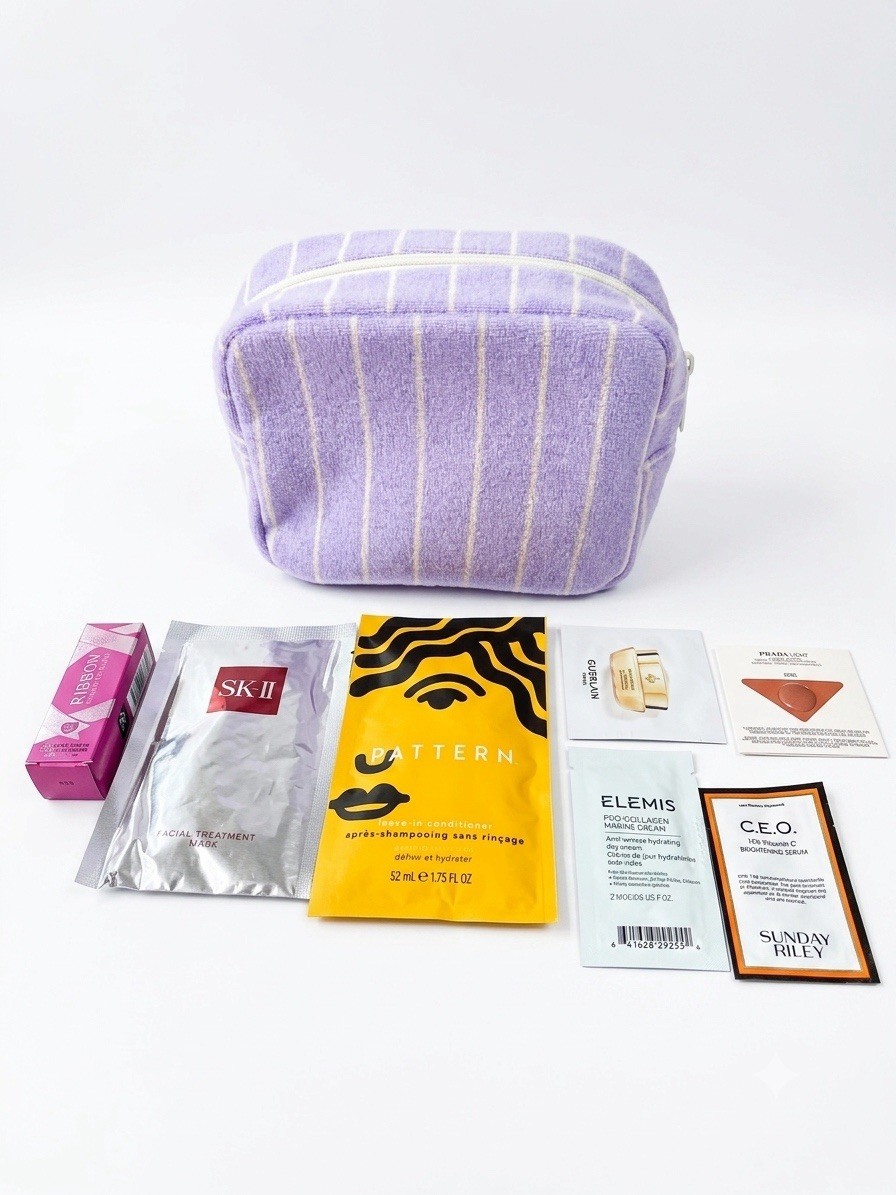 ⁠Luxury Skincare Makeup Sample Lot SK-II Elemis Sunday Riley Pattern Travel Bag⁠