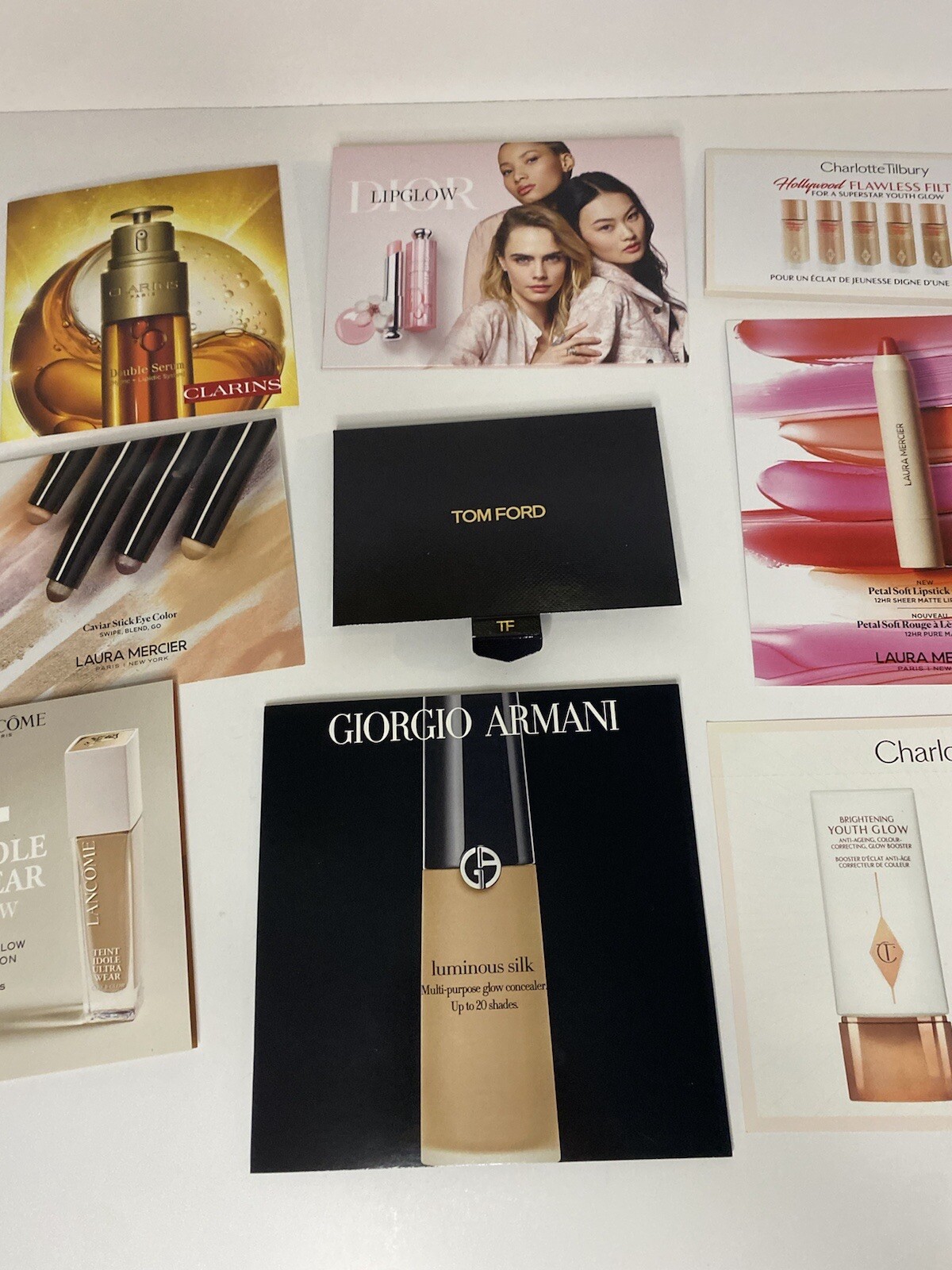 10 Pcs Beauty Makeup Skin Samples Dior Tilbury Armani Lancome Clarins FREE BONUS