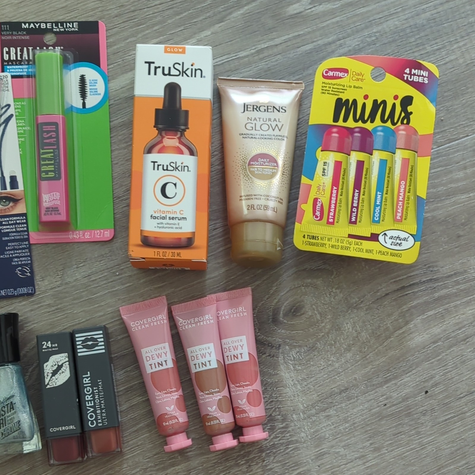 CoverGirl Maybelline TruSkin Vitamin C Serum Jergens Natural Glow Carmex Minis