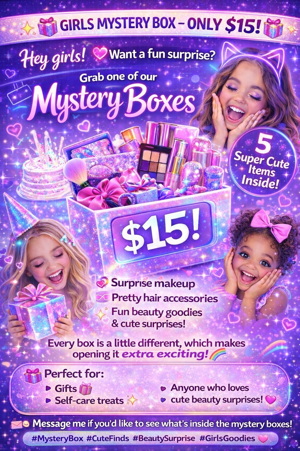 🎁 $15 Girls Surprise Mystery Box – 5 Cute Items Inside! 💖