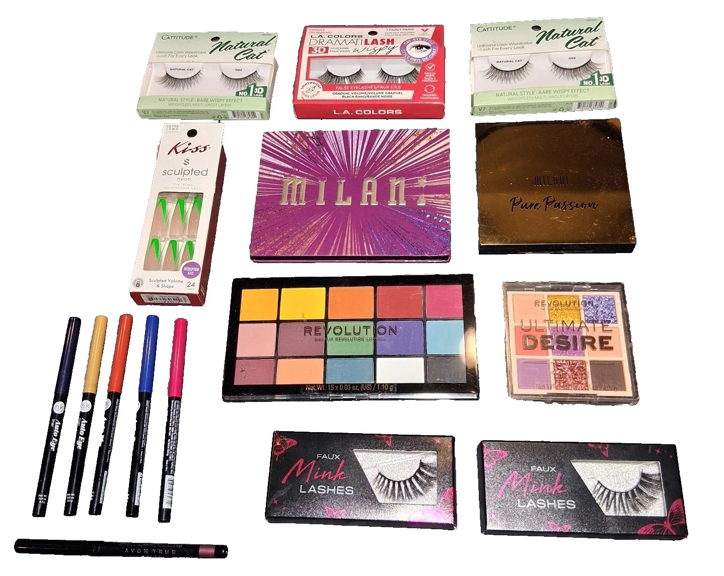 Milani Makeup Revolution LA Colors Beauty Bundle Eyeshadow Lashes Nails 15pc Lot