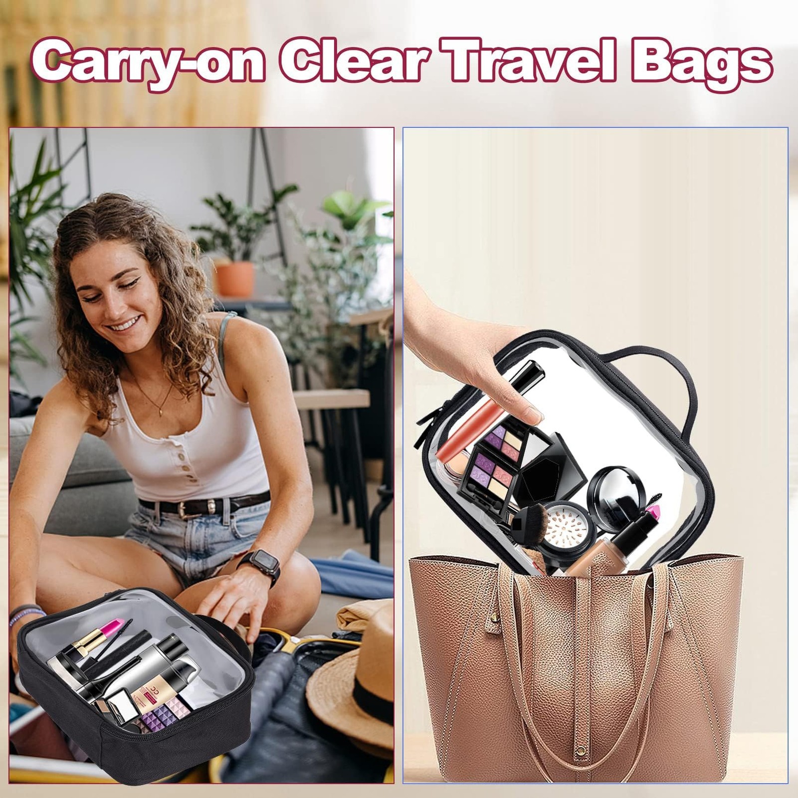3Pack Clear Makeup Bags,Clear Toiletry Bag with Zipper Handle,PVC Translucent…