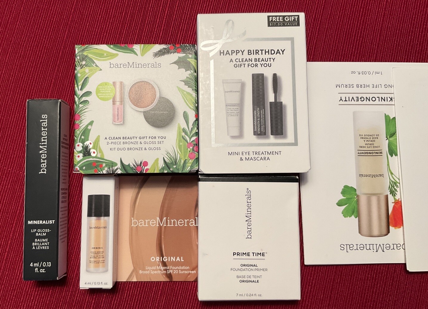 NEW BARE MINERALS LOT 7 LUX SERUM BRONZER & FULL SZ MINERALIST LIP GLOSS CLARITY