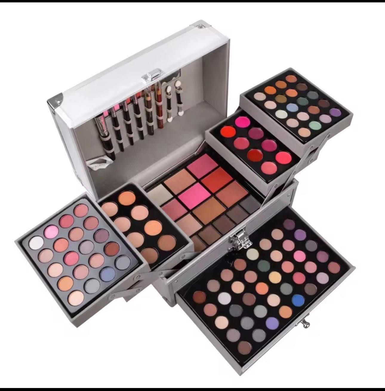Multicolor Makeup Set Kit: Eyeshadow, Blush, Lipstick, Gloss, Brushes