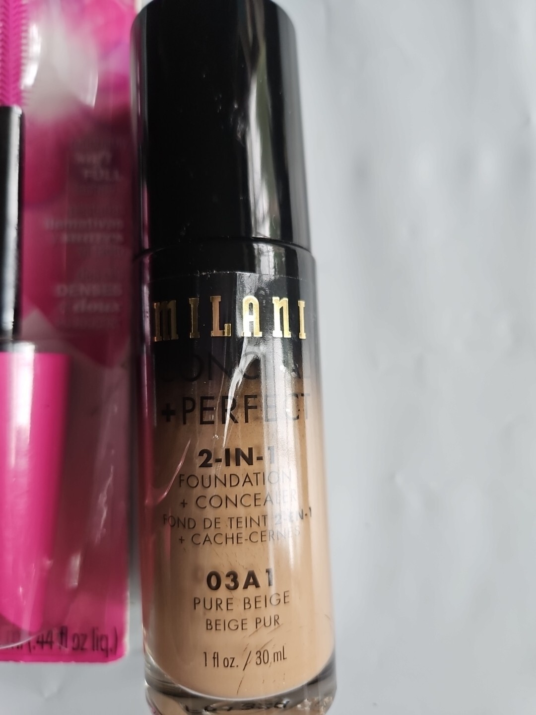 Milani Makeup 03A1 Beig, Covergirl Mascara 805 Black & Nuance Eyeliner 910 Black