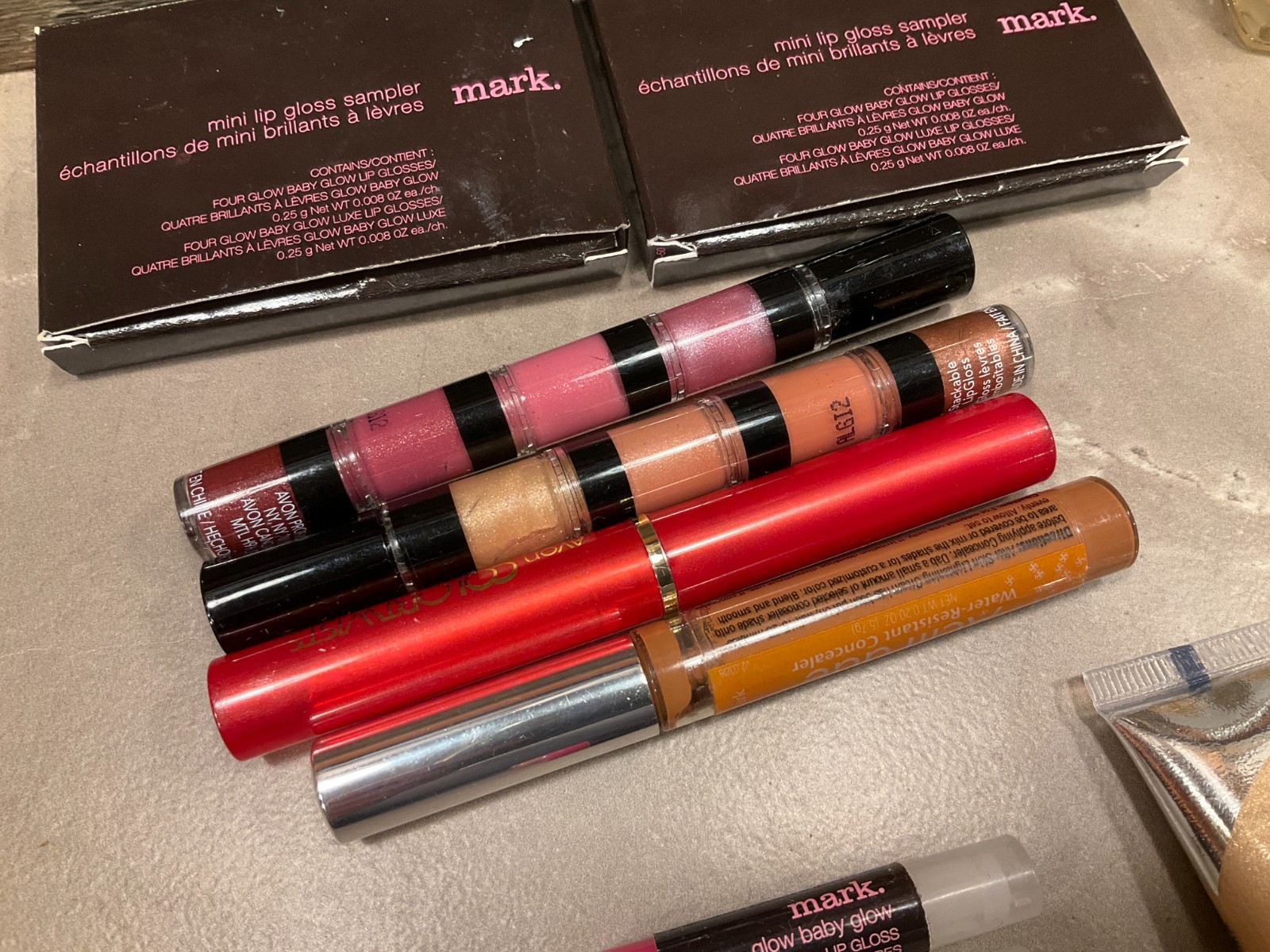 Large Avon Makeup Lot Silk Wrap Lip Stick Gloss eye liner Sampler Stackable