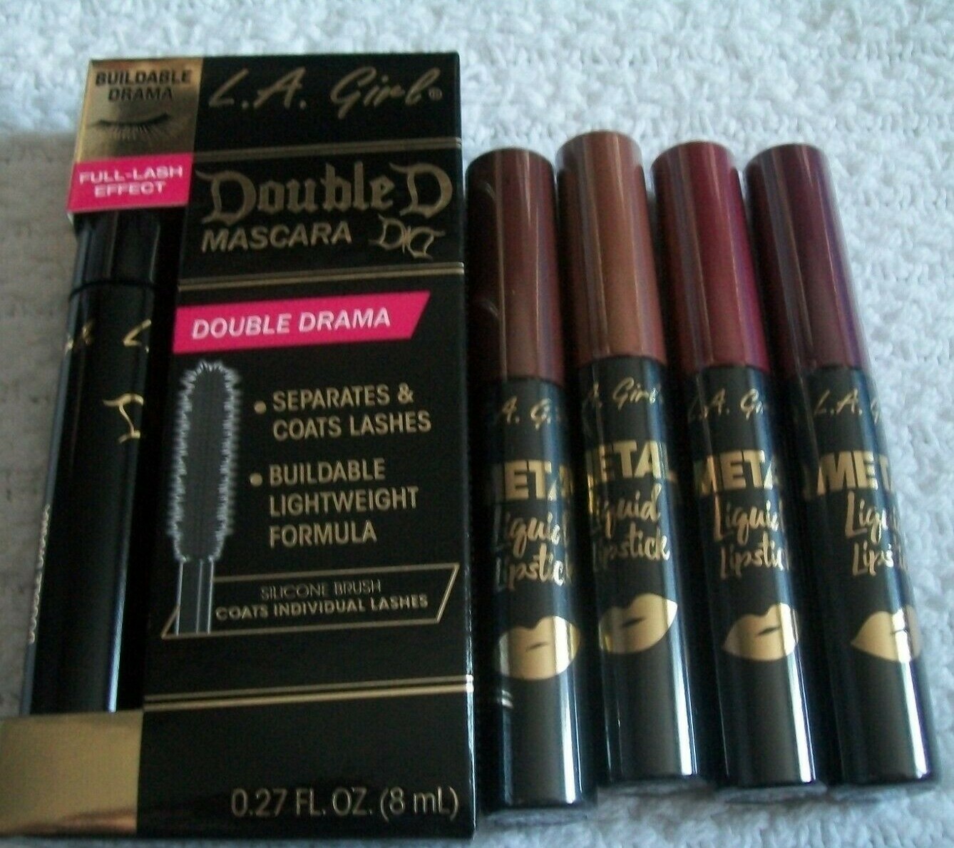 L.A. Girl Double D Mascara & Metal Liquid Lipstick Lot Bronzed Prism Lustrous
