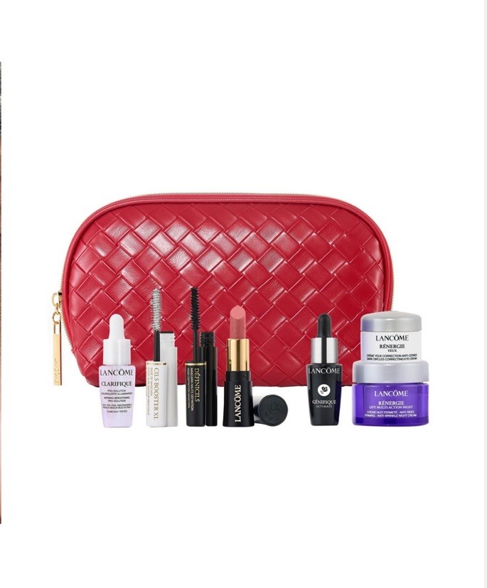 Lancome 8pc Skincare & Makeup Bag. Travel Size. New In Sealed Plastic!!