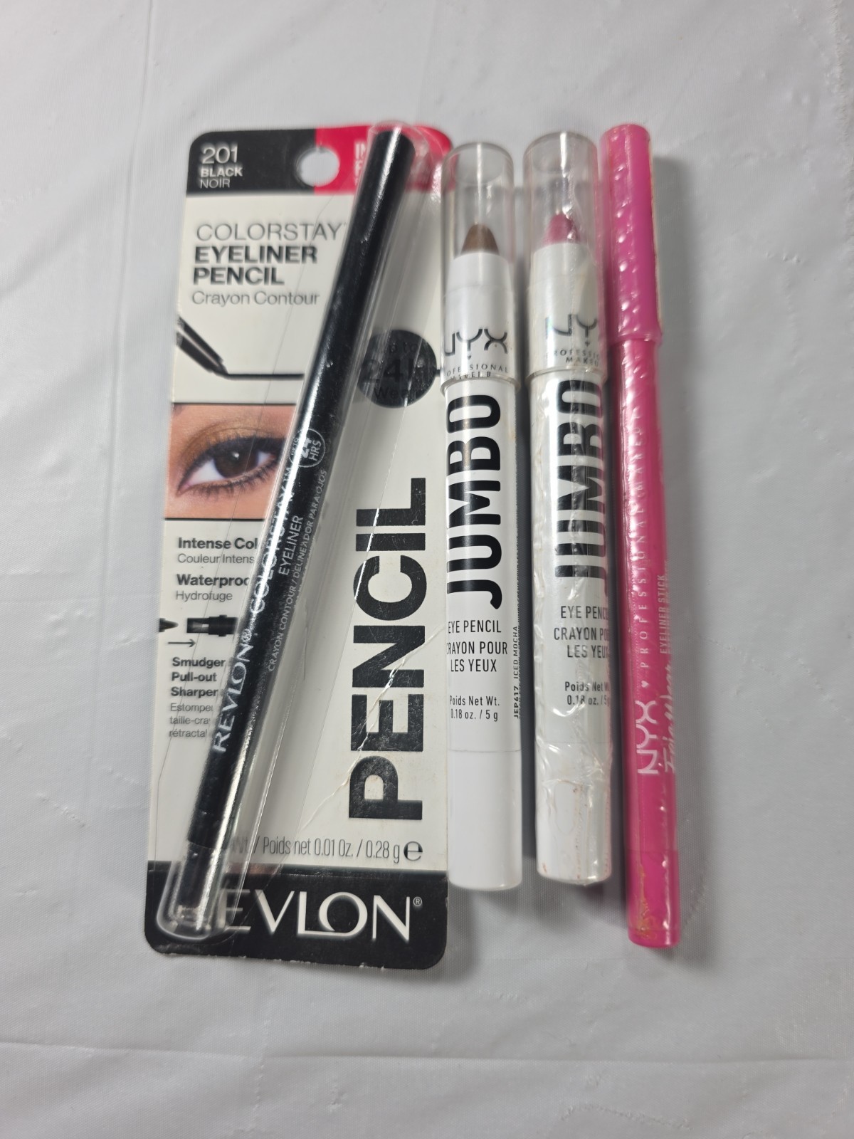 New NYX & Revlon Eyeliner Lot of 4, ColorStay Black, Jumbo Eye Pencils, Epic Wea