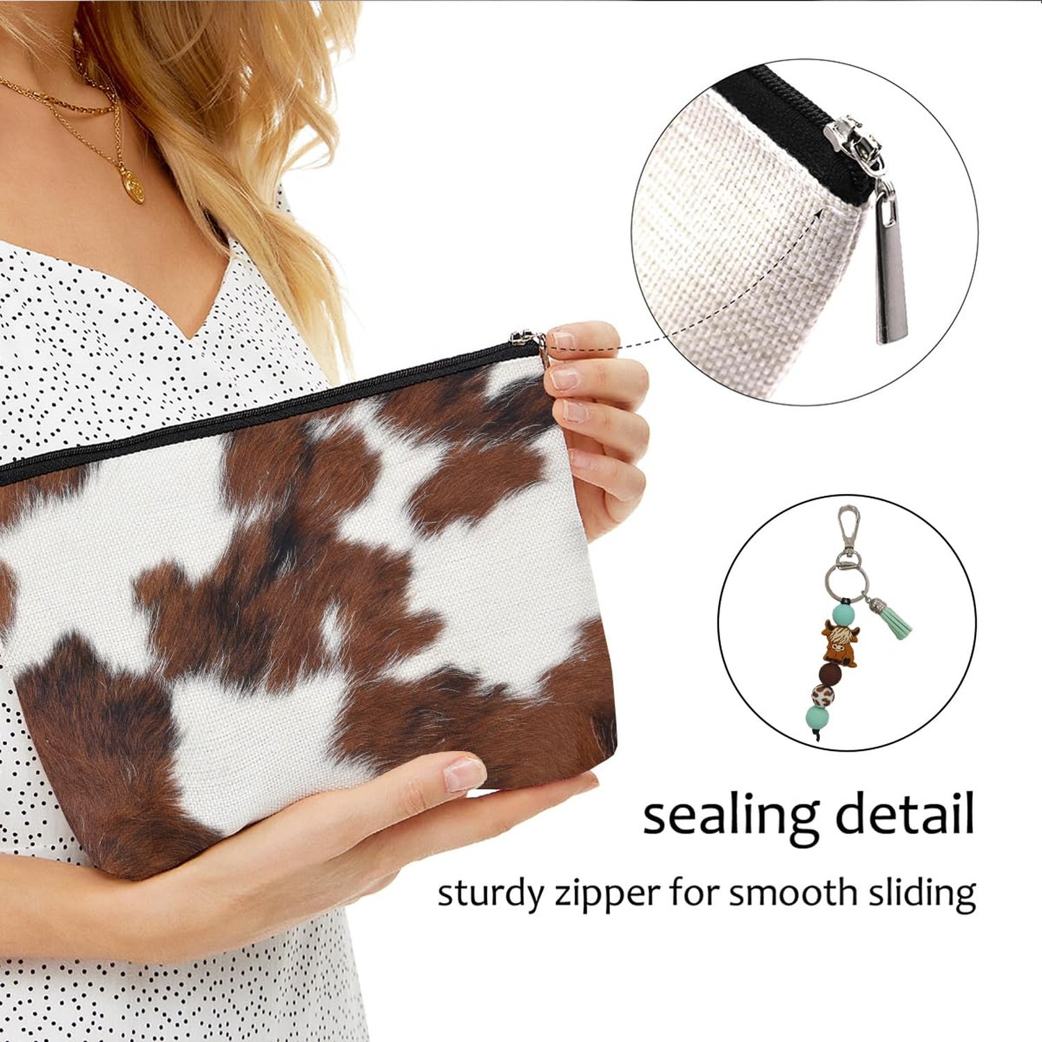 Cow Fur Print Makeup Bag for Women Lady Bestie, Large Capacity Makeup Pouch T…