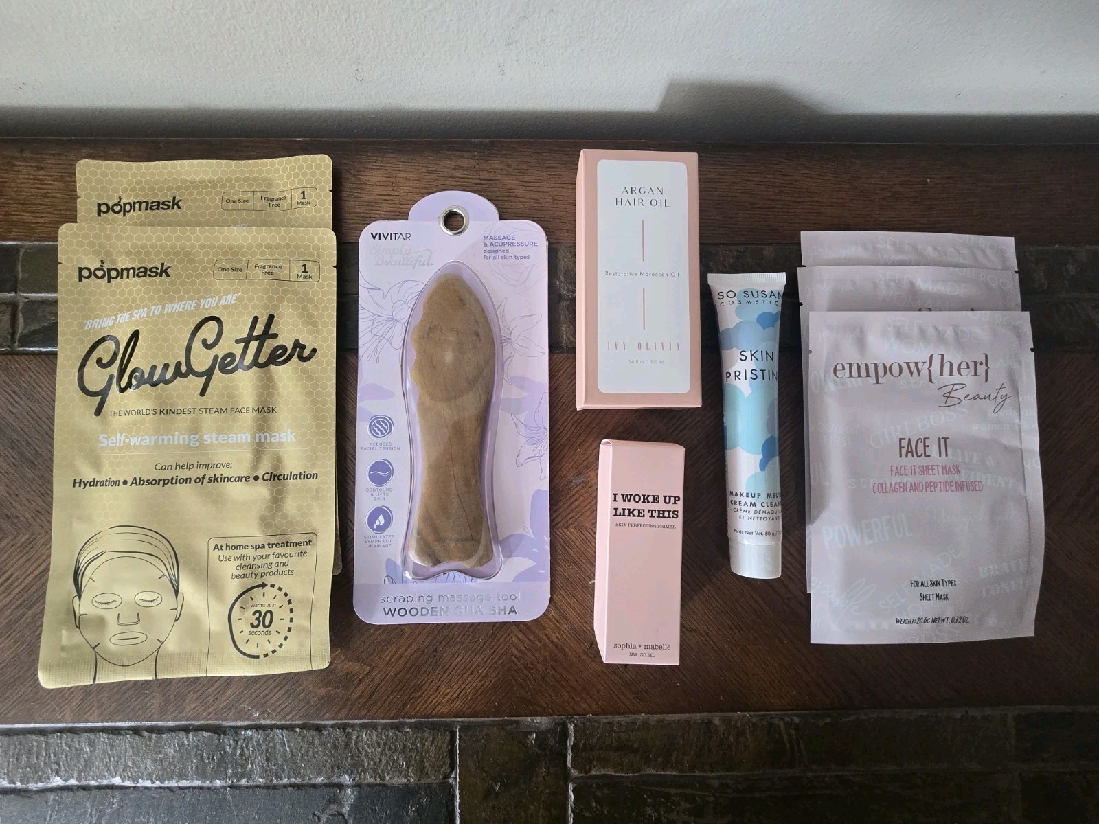 9 Piece Full Size Skincare Lot, Popmask, Primer, Argan Oil, Gua Sha, Cleanser