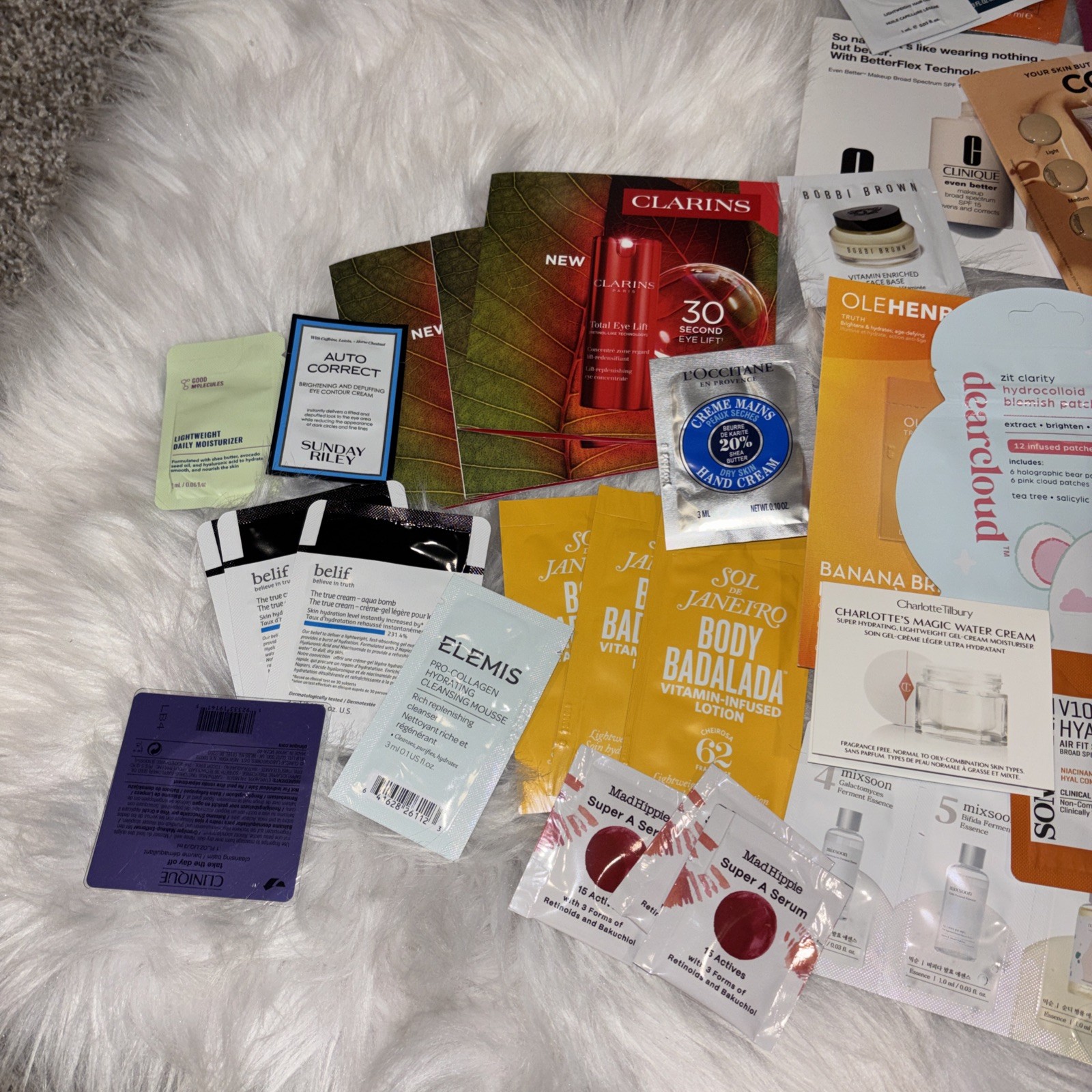 100 Pc Skincare, Fragrance, Hair Lot – Foil Packets & Deluxe Samples – All Shown