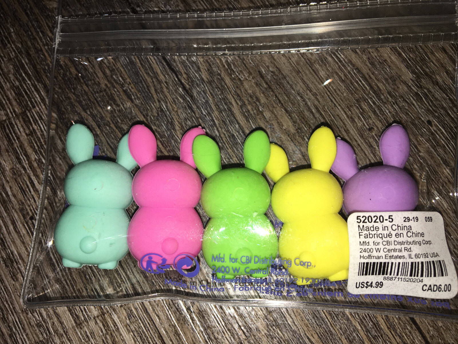 Claire’s Rainbow Pink Purple Yellow Blue Green Bunny Eraser Toy Easter Lot