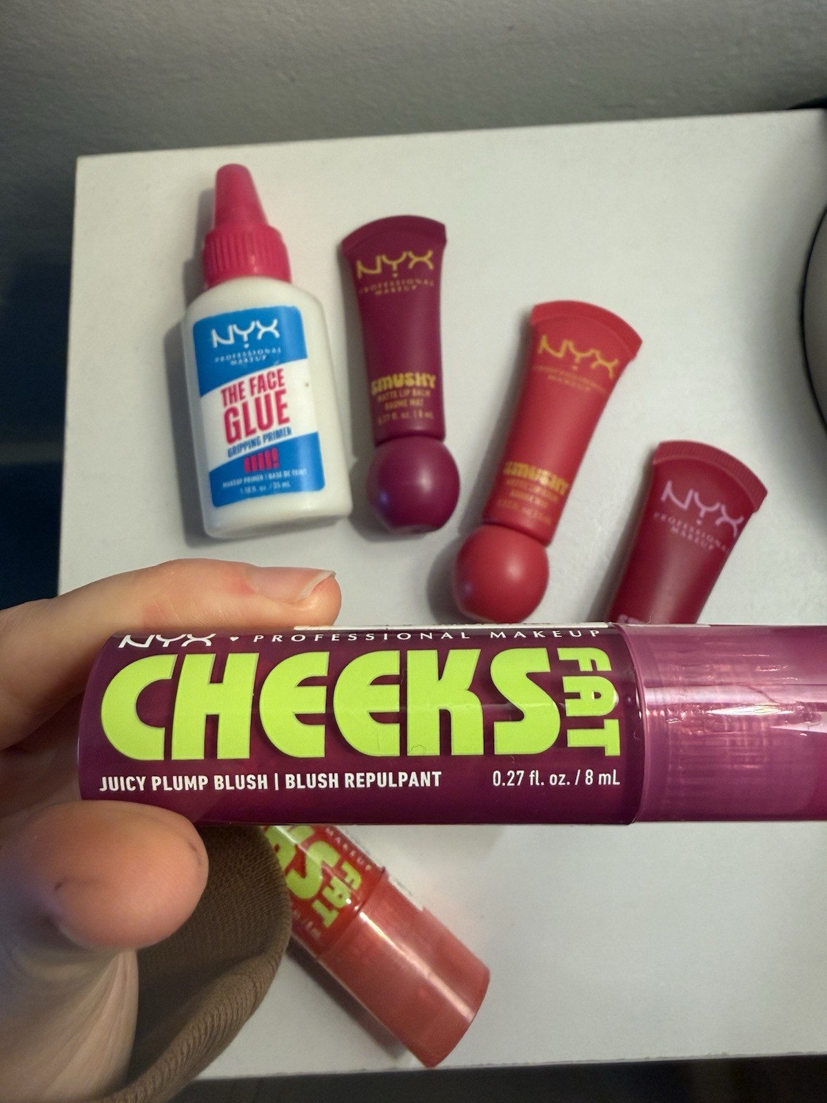 NYX Bundle: Face Glue Primer, Fat Juicy Plump Blush, Smooshy Lip Balm …