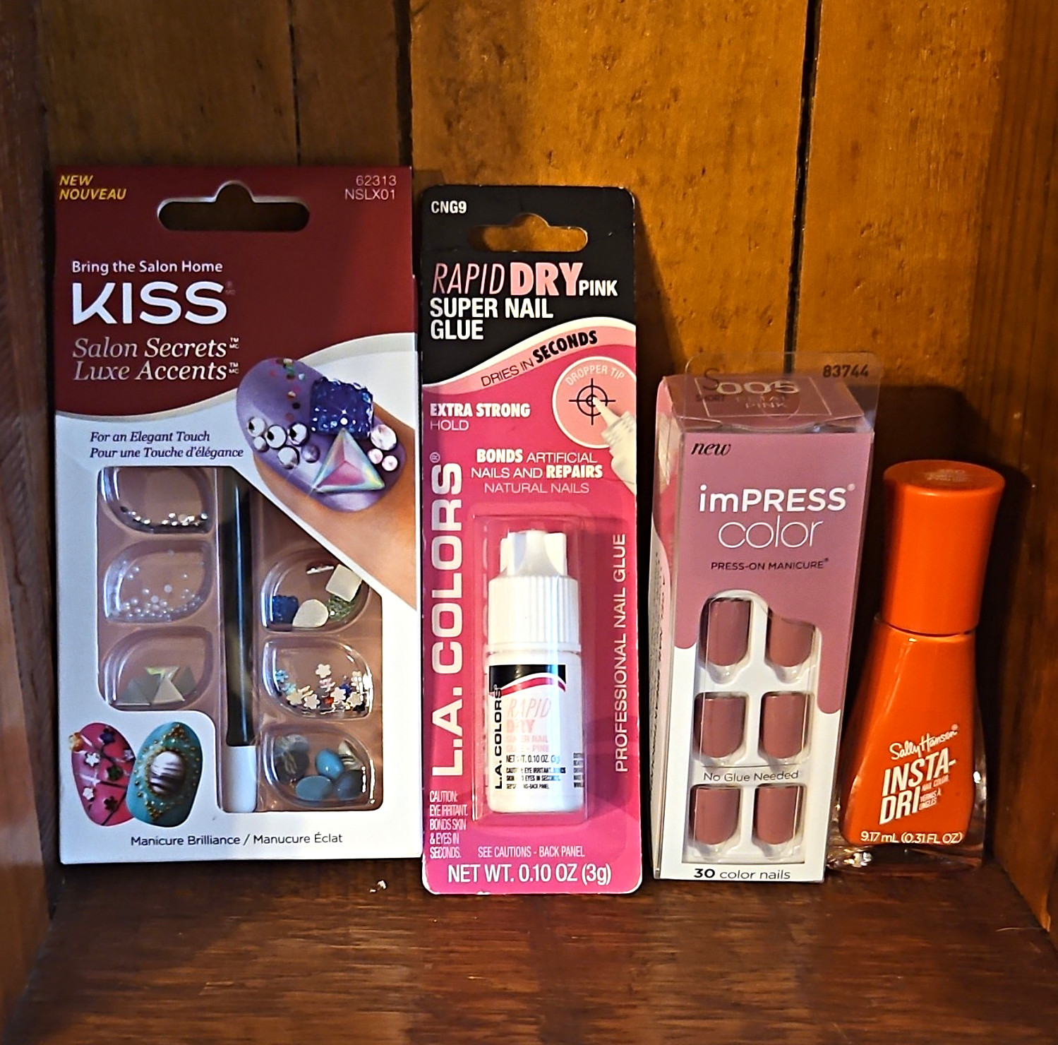 KISS Assorted Nail Lot: imPRESS Color Nails, LA Colors Glue, Sally Insta-Dri
