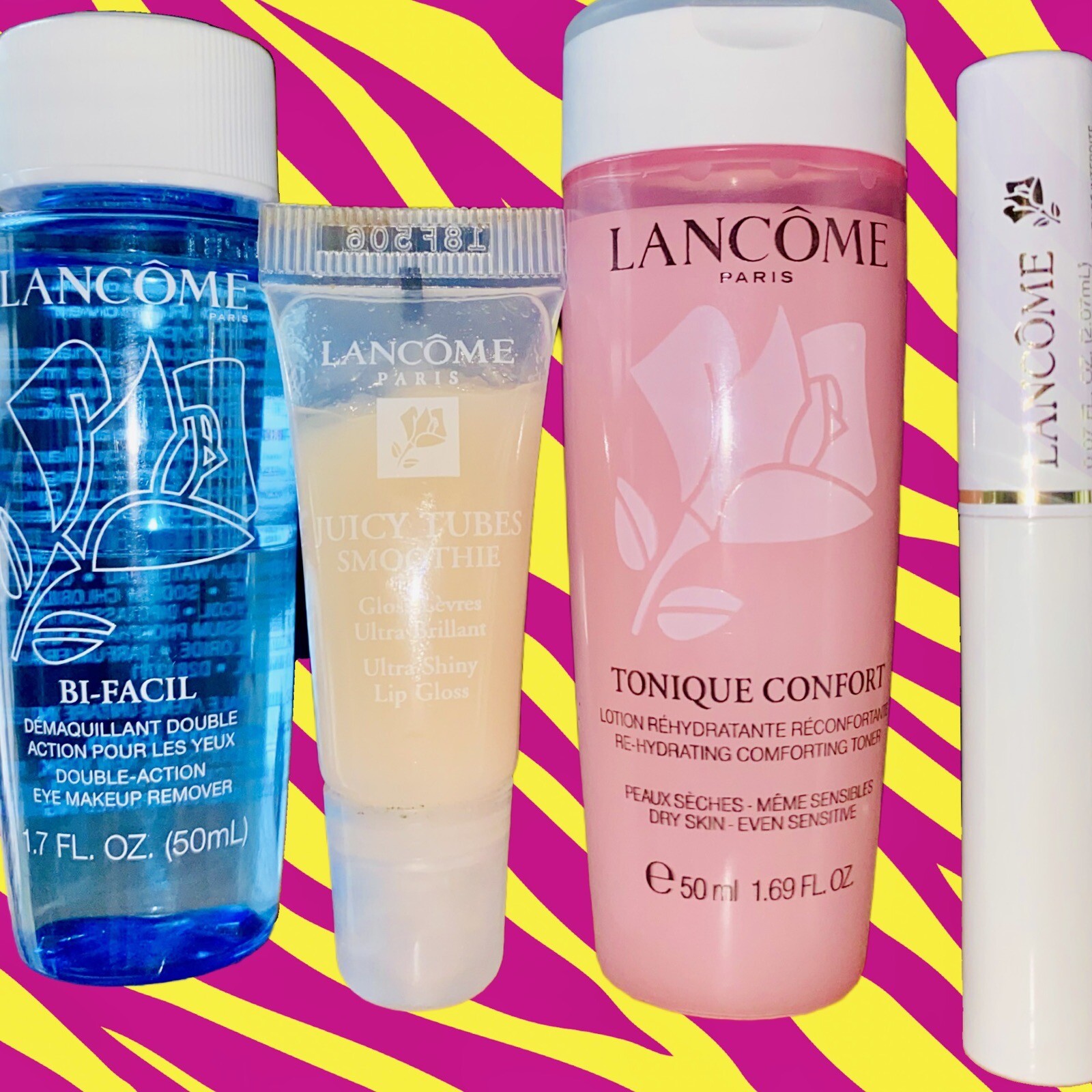 NEW 4pc Lancôme Beauty Set w/Juicy Tube, Bi-Facil Remover, Toner, Cils Booster