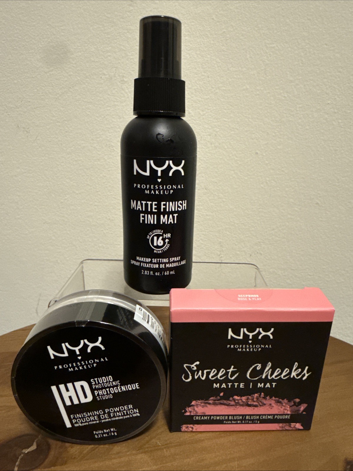 NYX Makeup 3 Piece Set – Setting Spray – Finishing Powder – Creamy Powder Blush